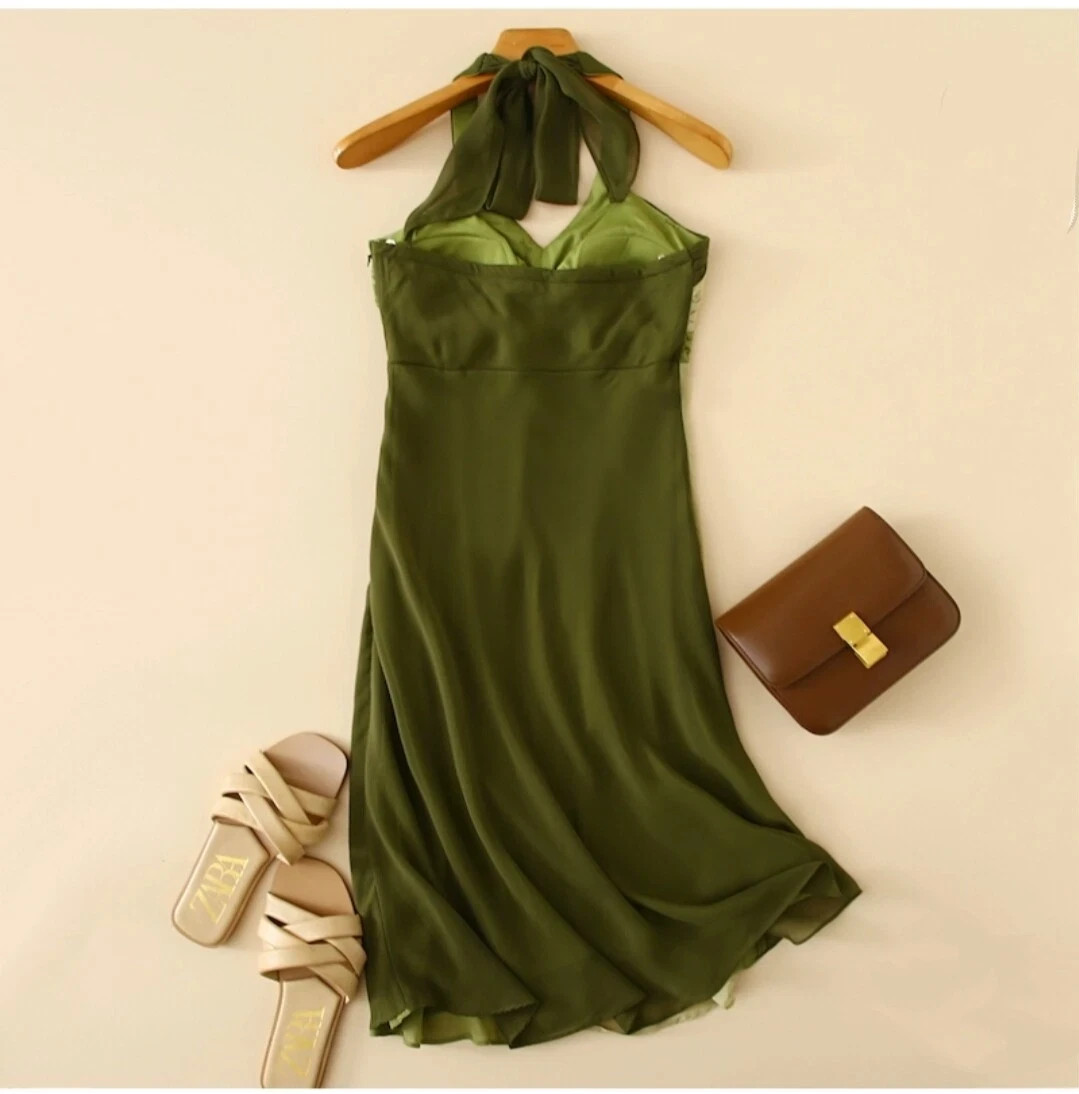 SANGRIA Halter Neck Layered Chiffon Midi Dress – Multiple Sizes