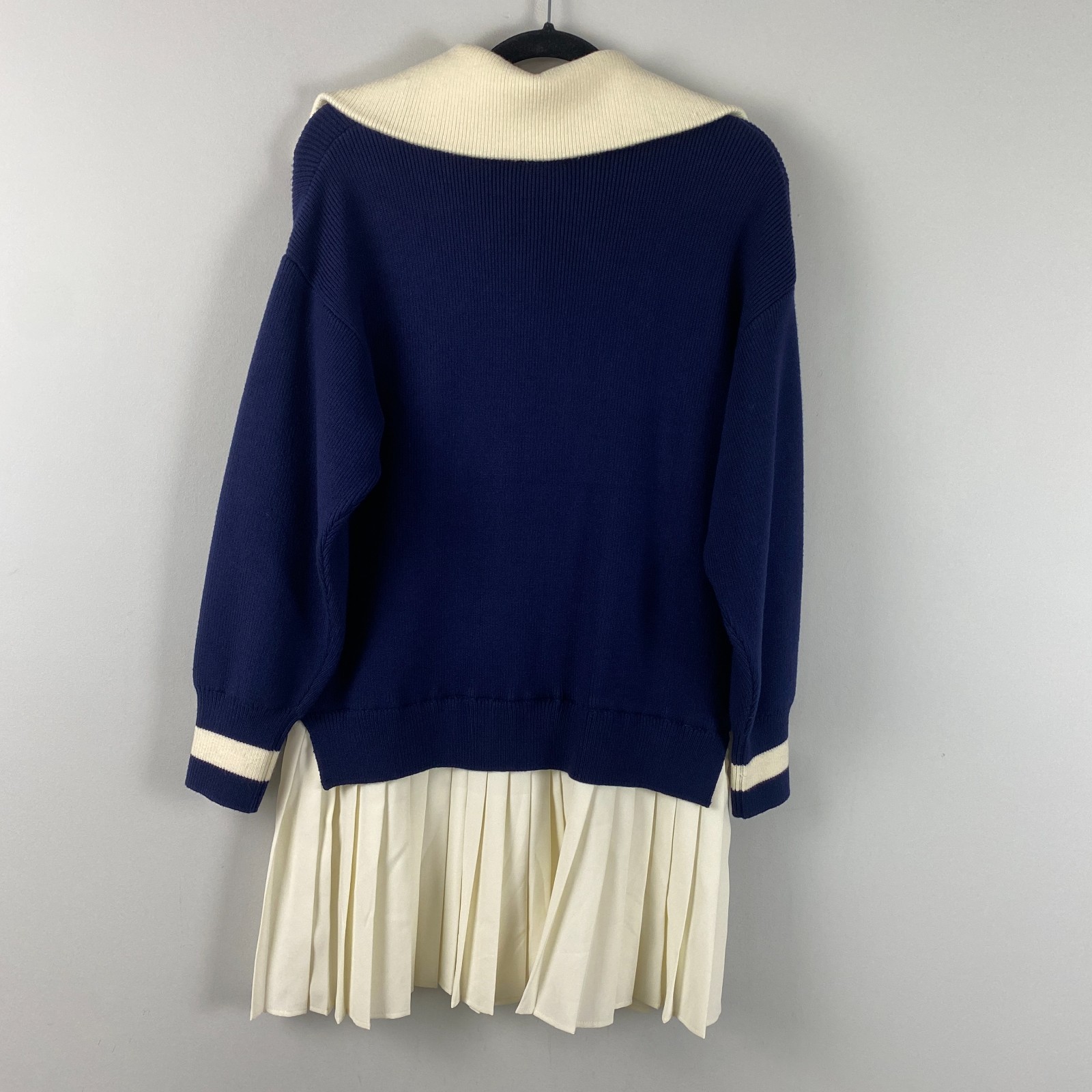 Maeve Anthropologie Flat White Varsity Sweater Twofer Mini Dress Size XS Navy