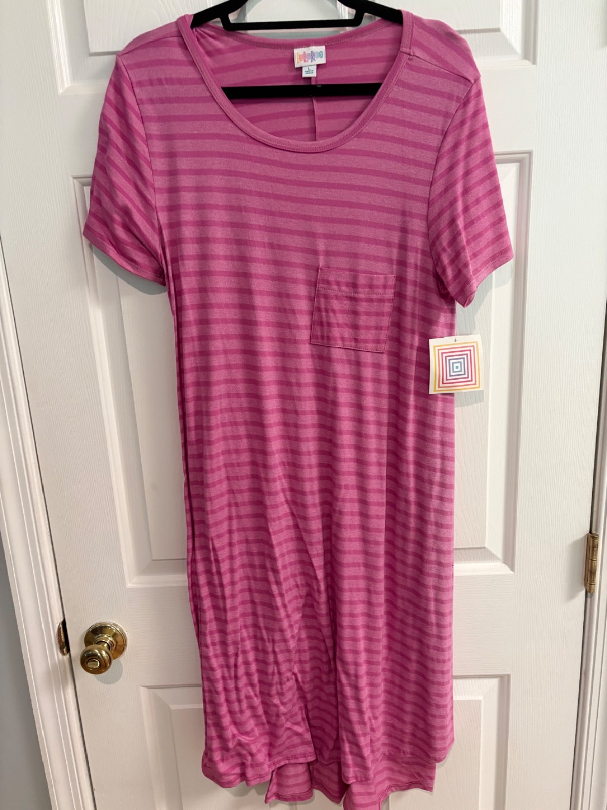 LuLaRoe NWT Carly dress Large (12-14); pink/magenta horizontal stripes