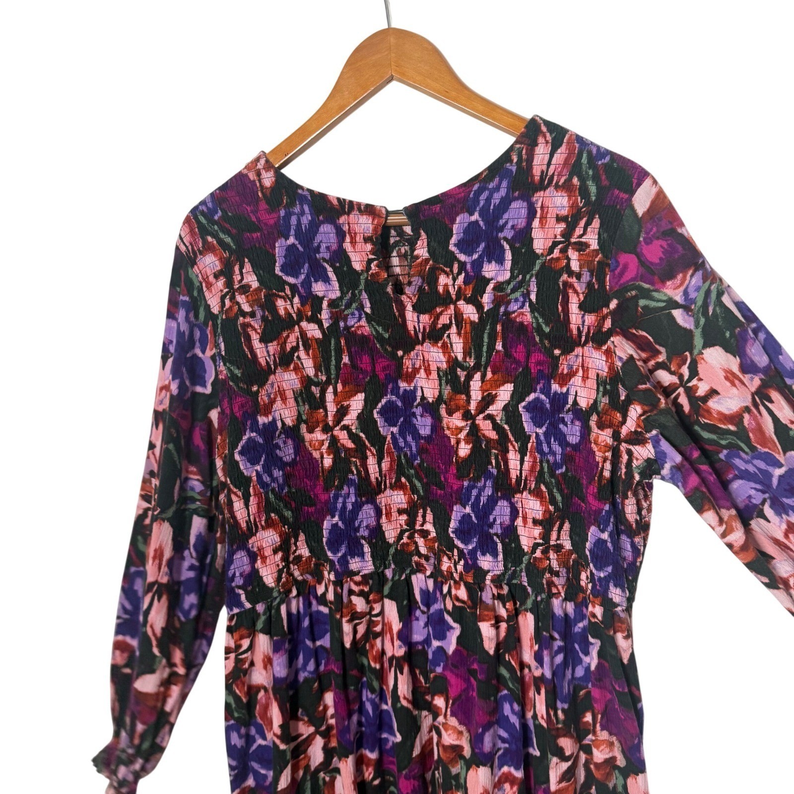 Plus Size Smocked Tiered Dark Floral Midi Dress Womens 20W 22W Cottagecore