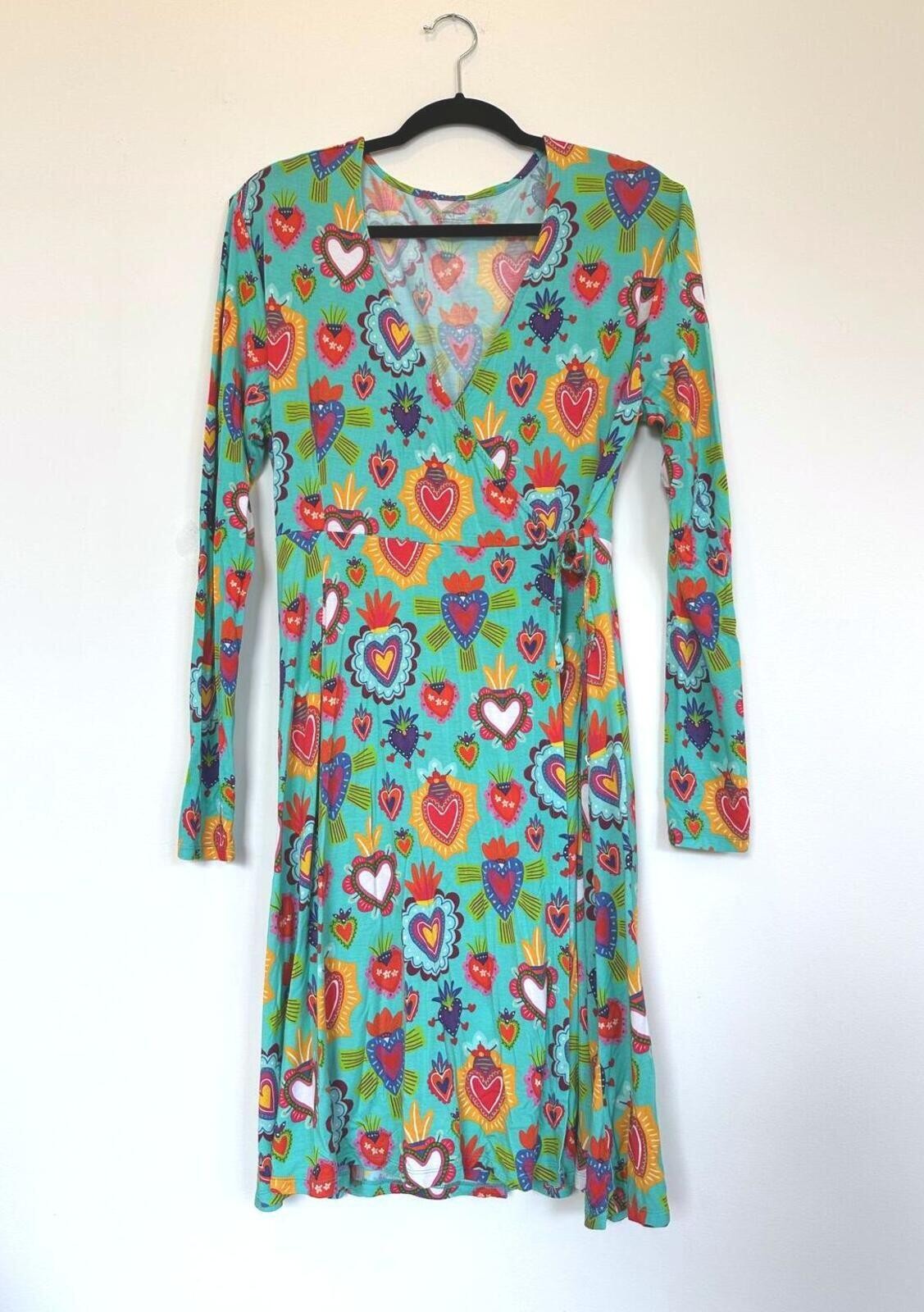 Muse Threads Big Humans Milagro Hearts Midi Wrap Dress Women’s Large Bamboo Teal