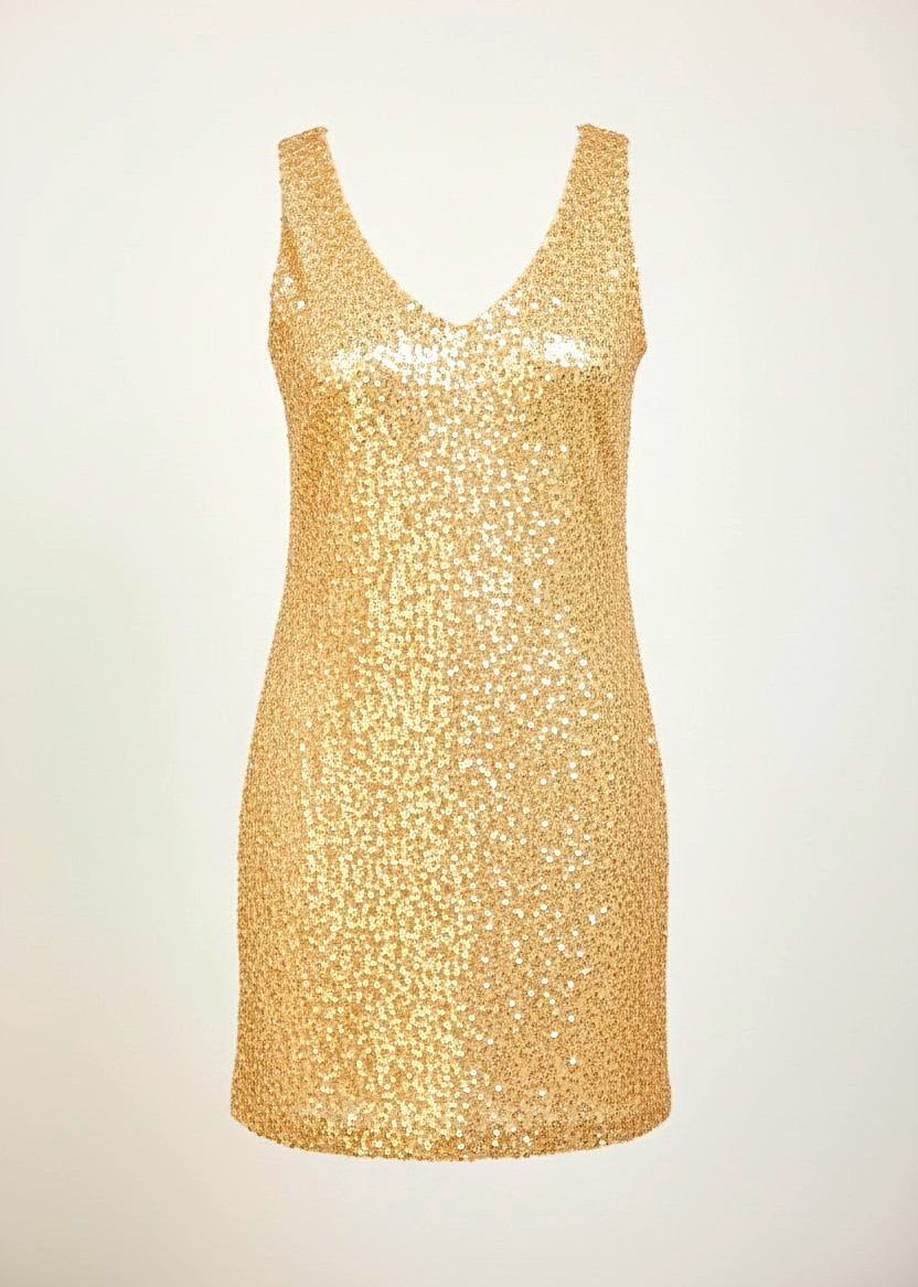 Lauren Ralph Lauren Evening Gold Sequin Cowl Neck Bodycon Dress 12 Knee