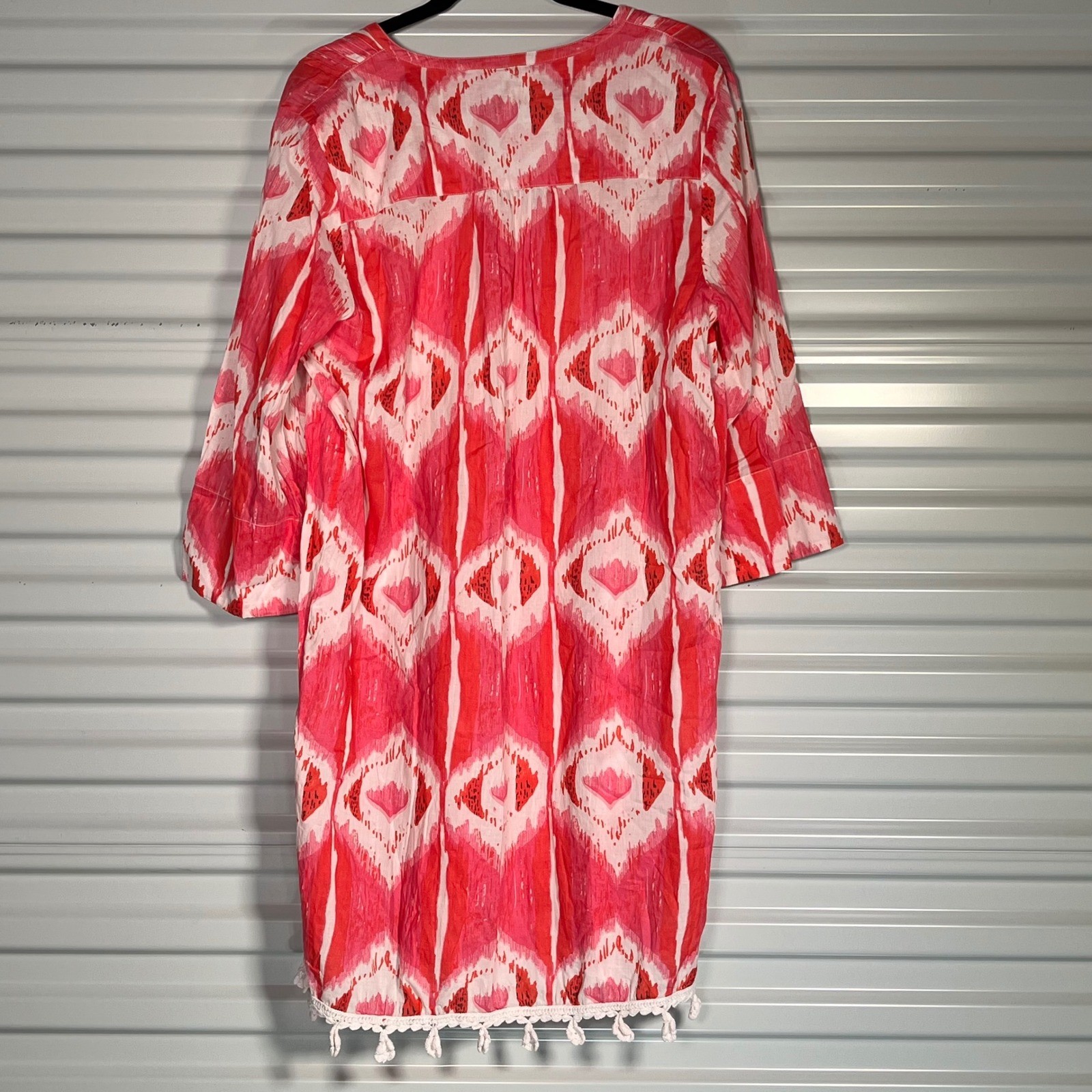 Soft Surroundings Pink Ikat Embroidered Tassel Tunic Dress 2FV66 XL