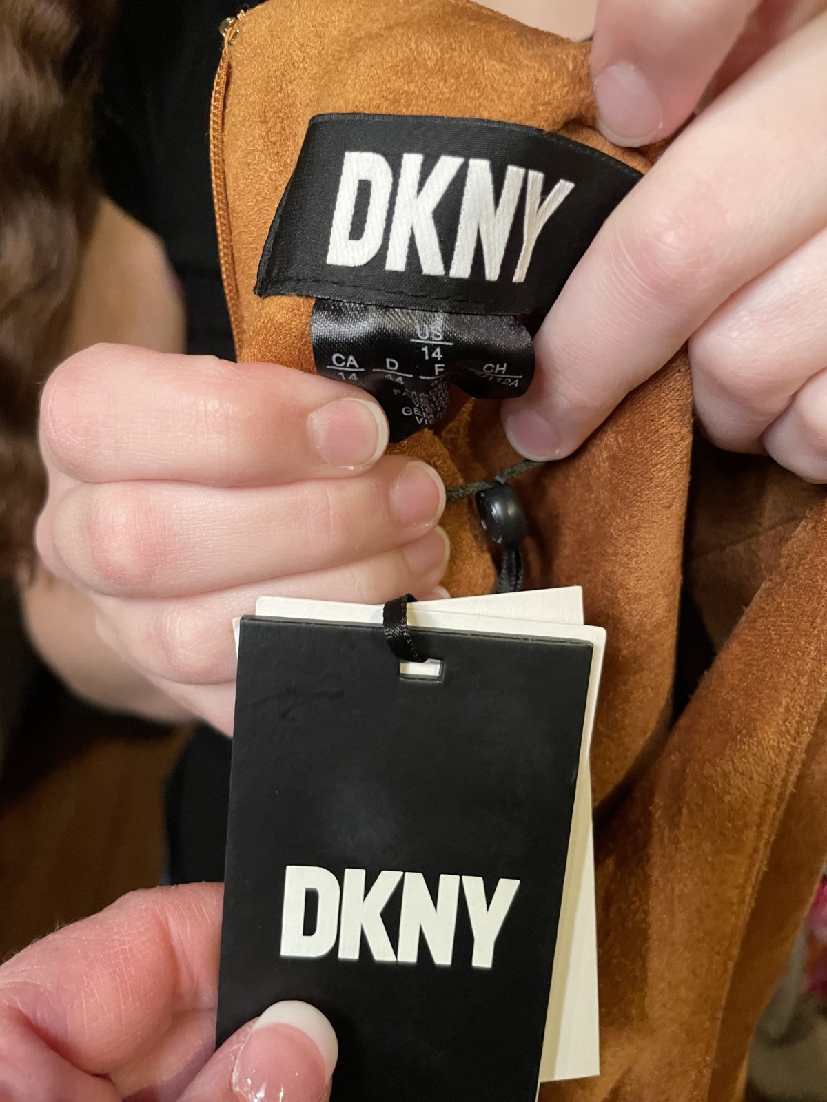 NWT DKNY Cap-Sleeve Sheath Faux Suede Dress Womens Size 14
