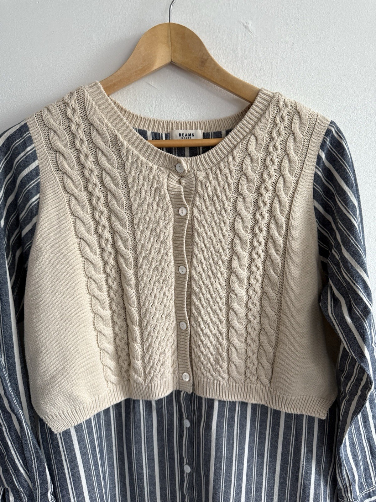 Beams Heart Dress Small Blue Brown White Striped Japan