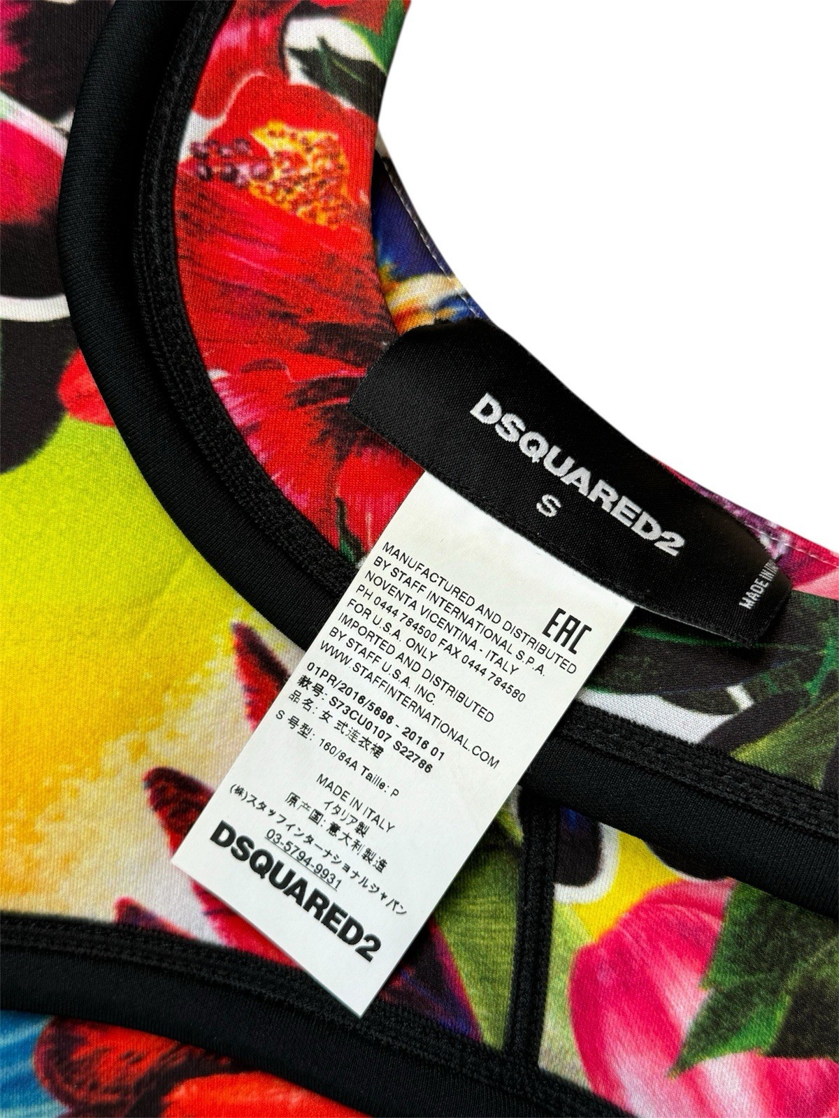 DSQUARED Mini ‘Tropical Birds’ Printed Bodycon Dress Size S Retail $1370