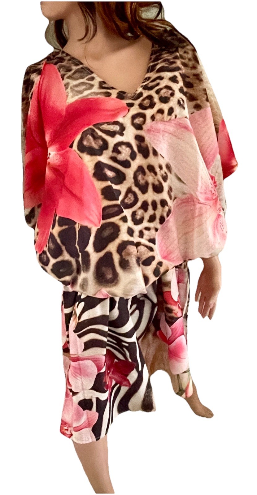 GYPSIE BLU NWT Leopard ZEBRA and TROPICAL FLORAL Digital Print CAFTAN Dress O/S