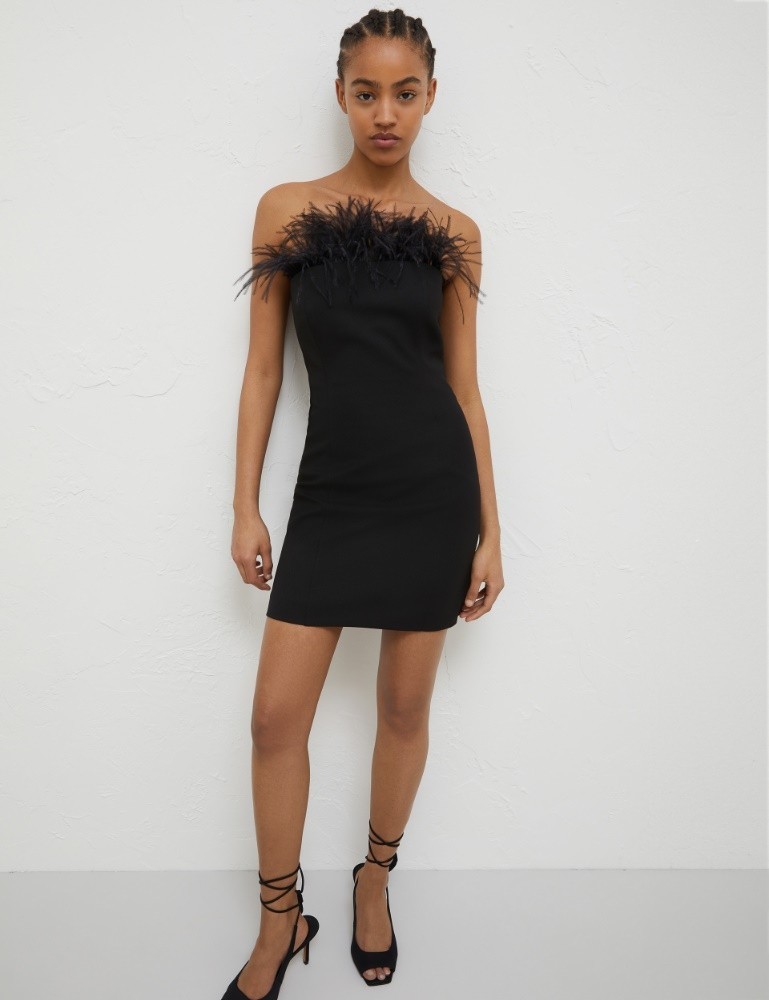 NWT Marella Lira Dress In Black Detachable Feather-detail Bustier Size 2 #113
