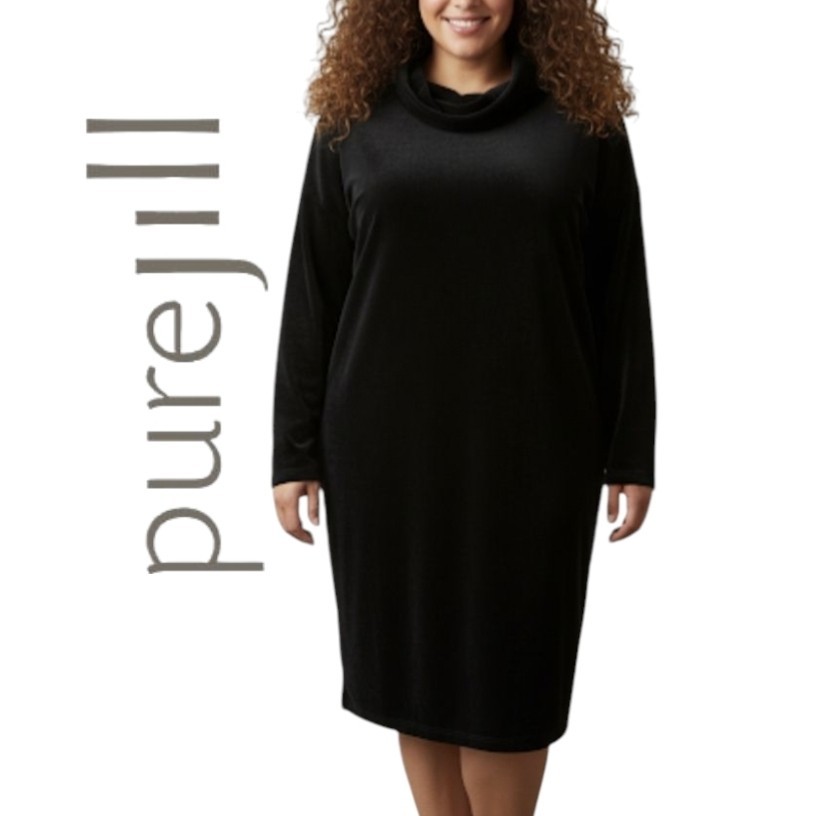 Pure Jill Velvet Dress Large Velor Cowl Neck 3/4 Sleeve Soft Boxy Whimsigoth