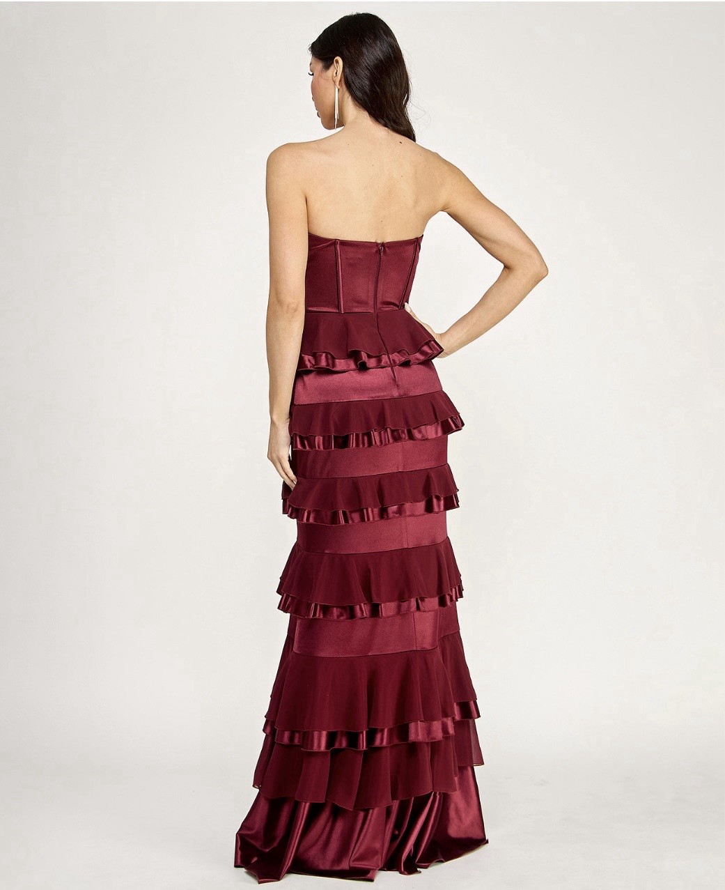 City Studio Womens XS Red Strapless Sweetheart Satin Corset Tiered Gown