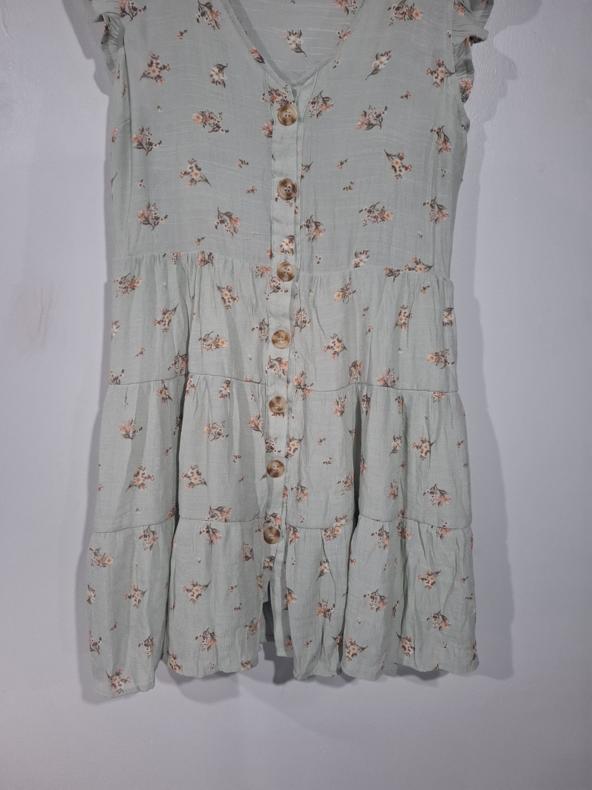 Sweet Wanderer Button Front Tiered All Over Floral A-Line Sun Dress Boho Size M