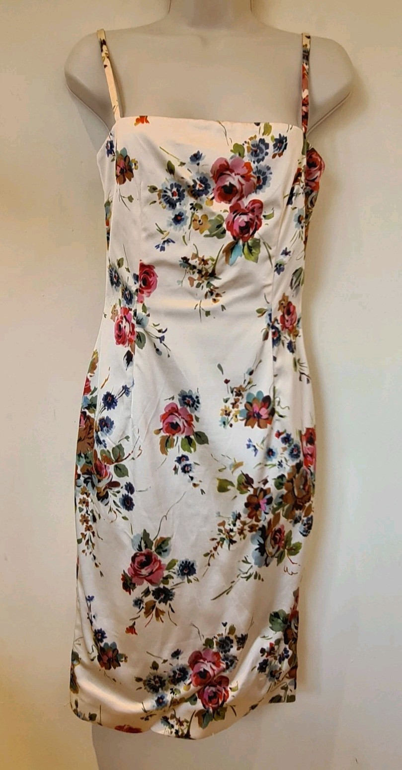Dolce Gabbana Floral Dress 42 UK 10 D&G Silk Stretch Bodycon Straps Zip Lining