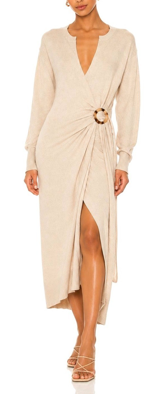 Jonathan Simkhai Evalynn Dress Wool Cashmere Blend Sz Small Beige Wrap Midi NWT