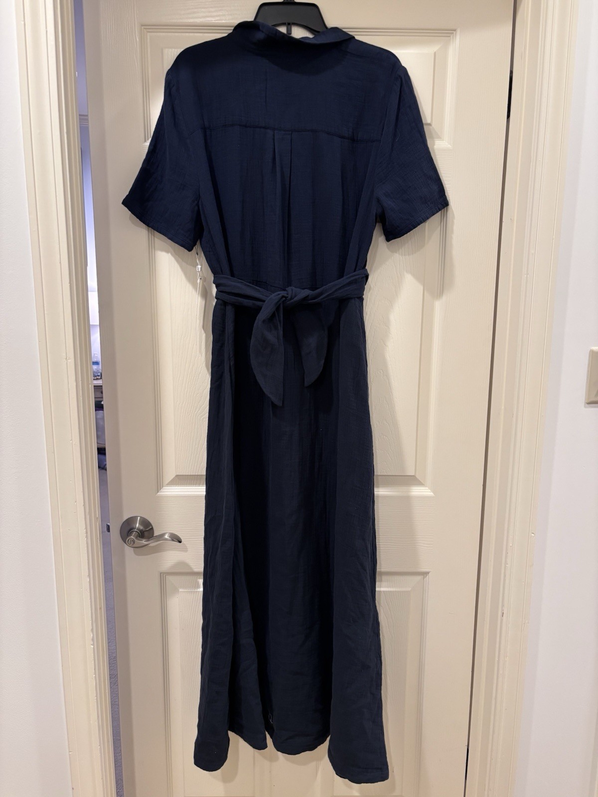 Caslon NWT Navy Collared Button Front Belted Maxi Dress Short Sleeve XL