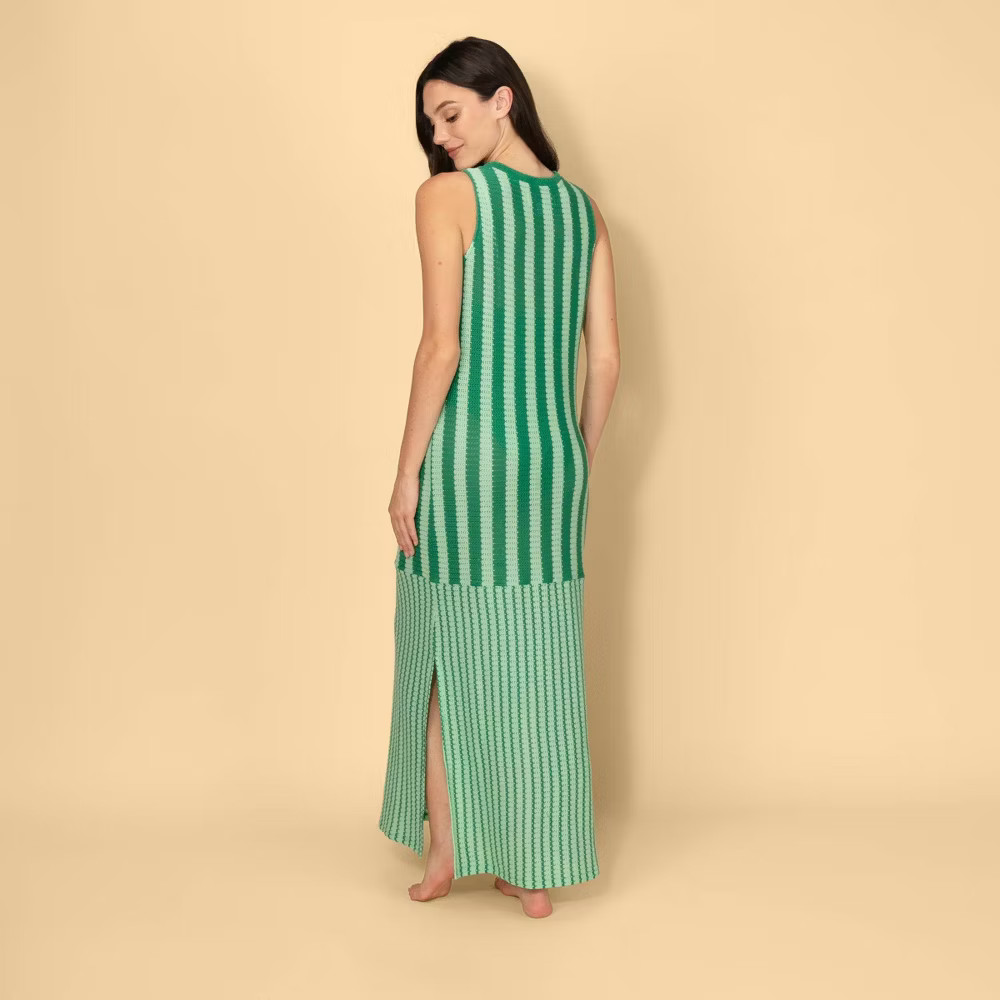 Solid & Striped Women Maxi Crochet Dress – Green Striped XXL
