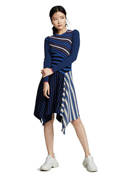 OPENING CEREMONY COLLEGIATE RIBBED KNIT ASYMMETRICAL HEM MARINE NAVY DRESS sz M
