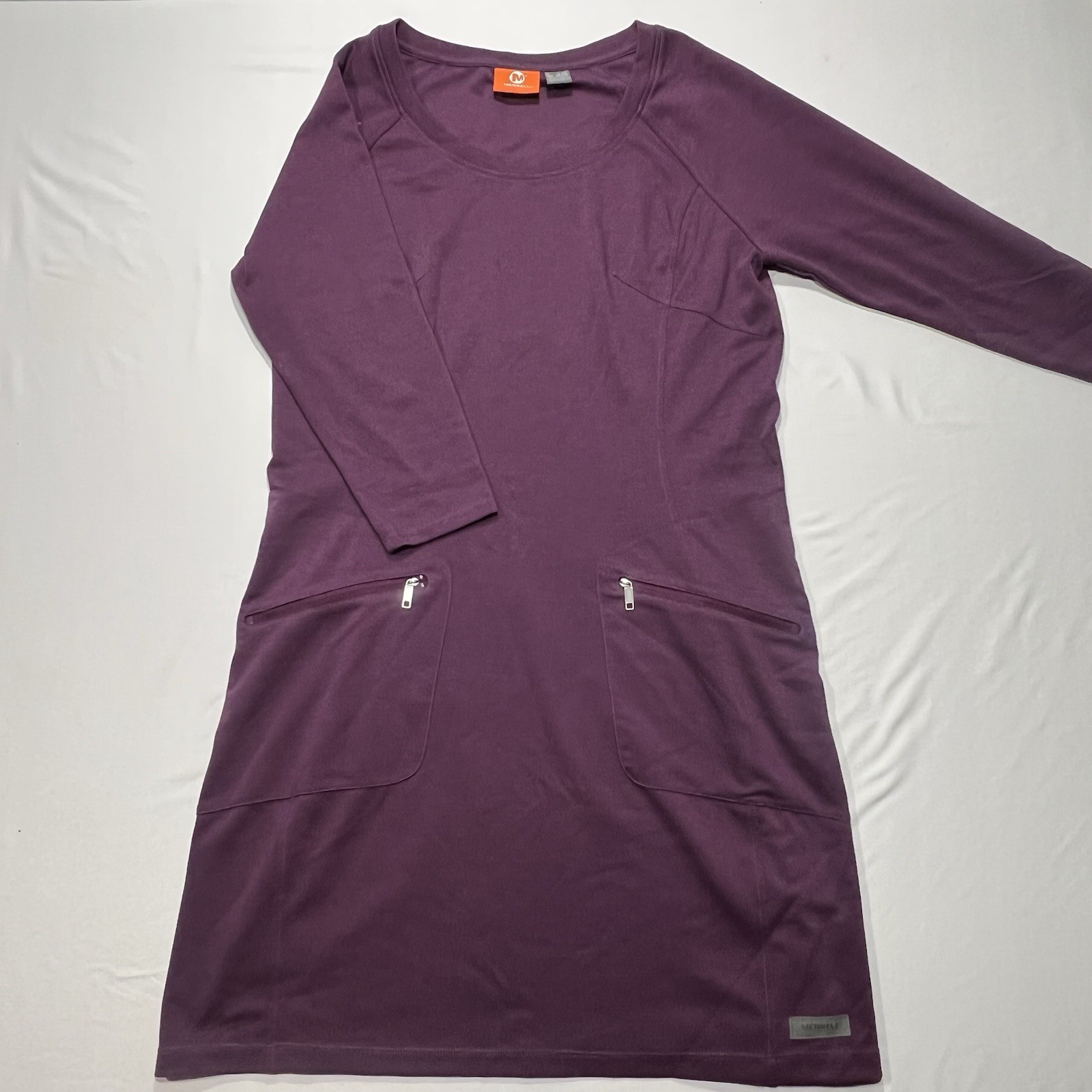 Merrell Ostrova Dress Womens Sz XL Maroon Stretch Comfy 3/4 Sleeve Pockets Knit