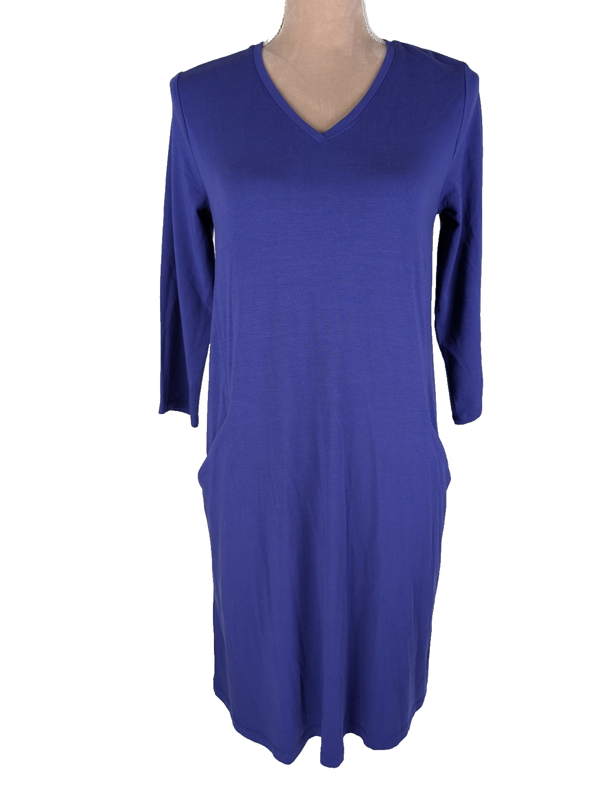 NWT Eileen Fisher 2XS Blue Knit Midi Dress Classic Staple Oversized Lagenlook