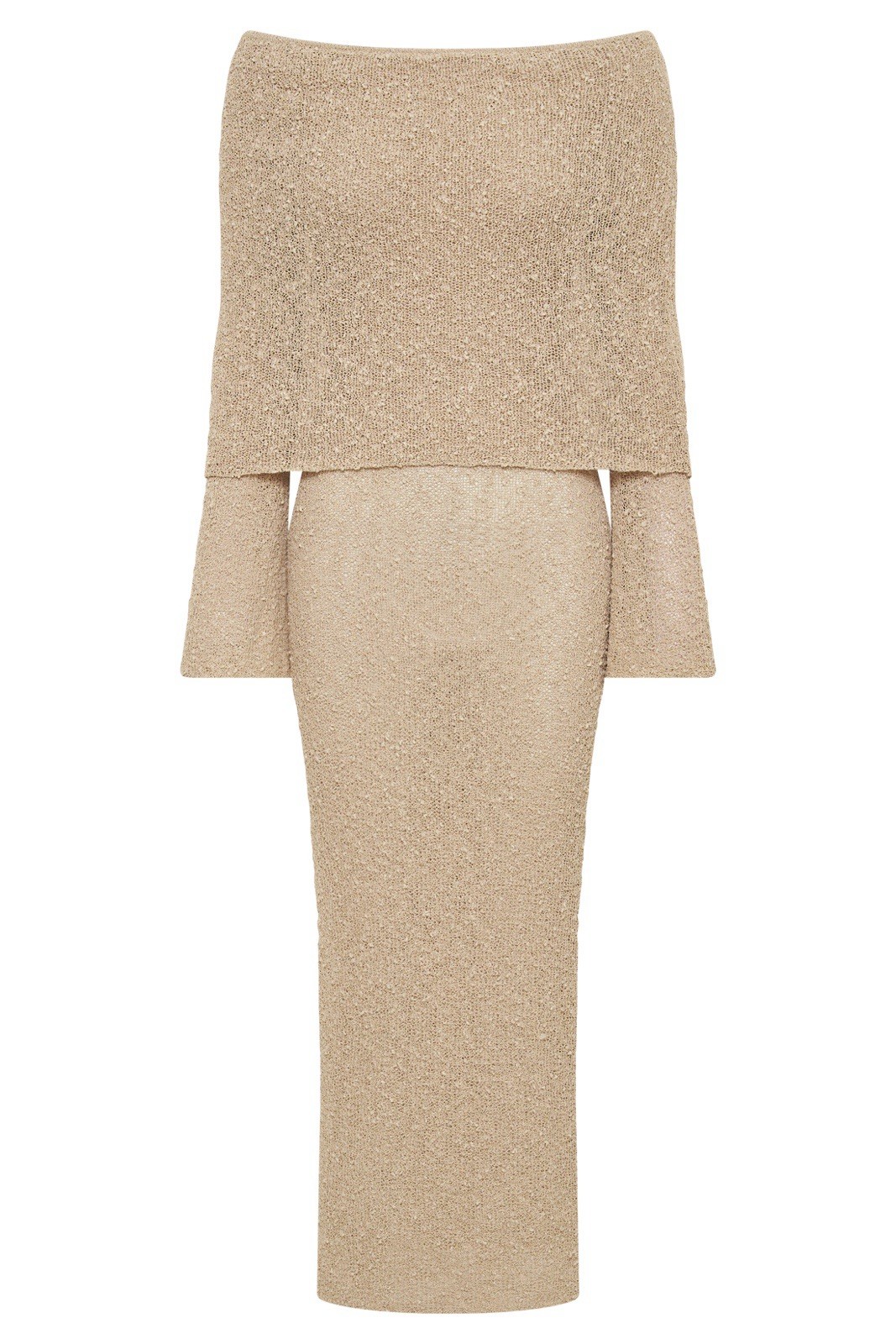 Meshki Marisol Off Shoulder Boucle Maxi Dress – Wheat Size XL