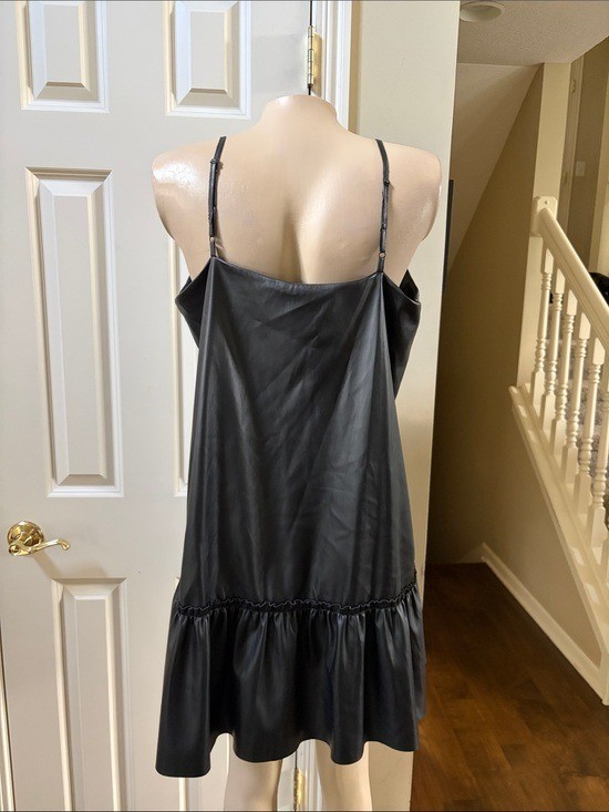 NWT Express Black Faux Leather Dress with Ruffle Hem, large