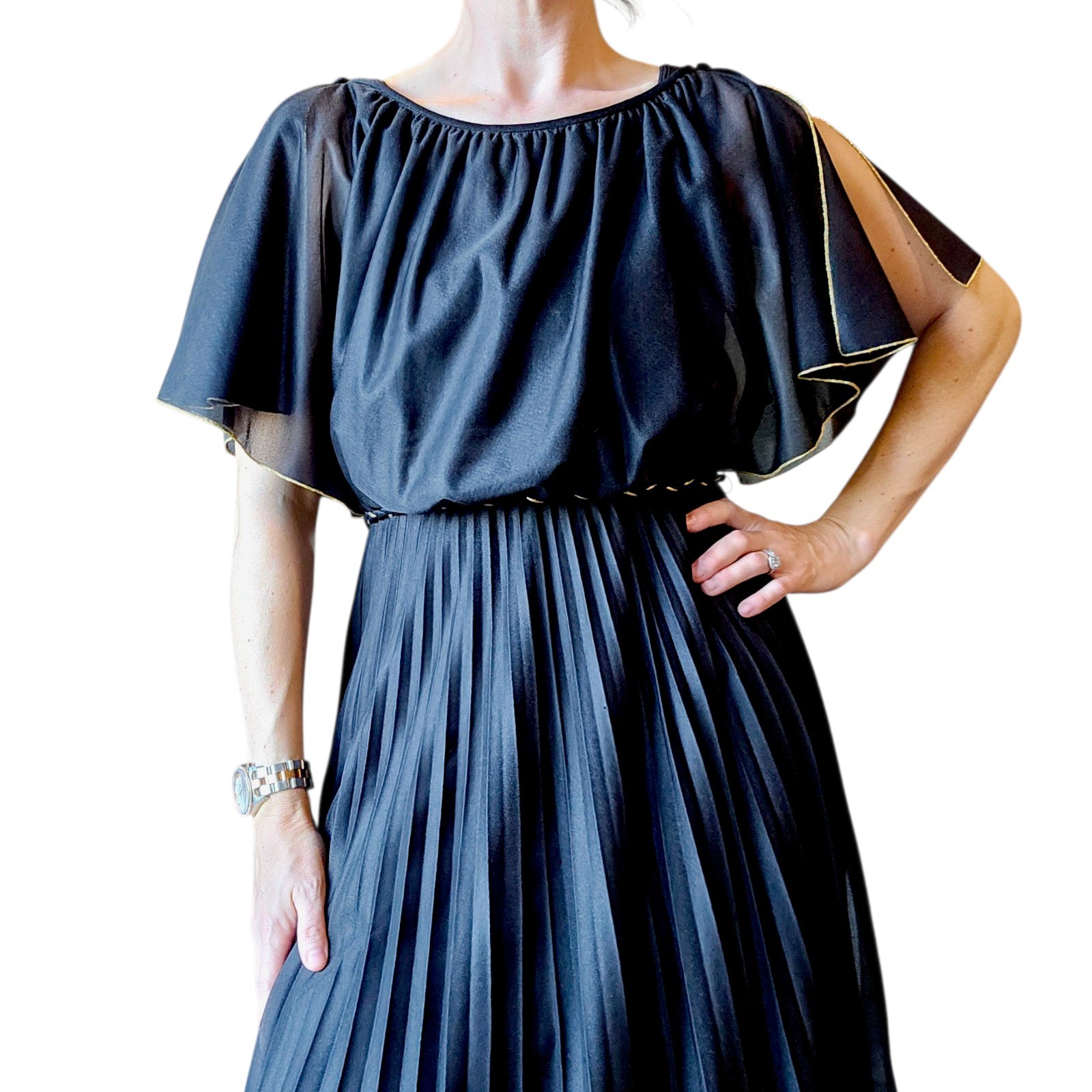 VTG Black Fairy Goddess Long Dress Formal Floor Length Sz 6 Greecian Party Belt