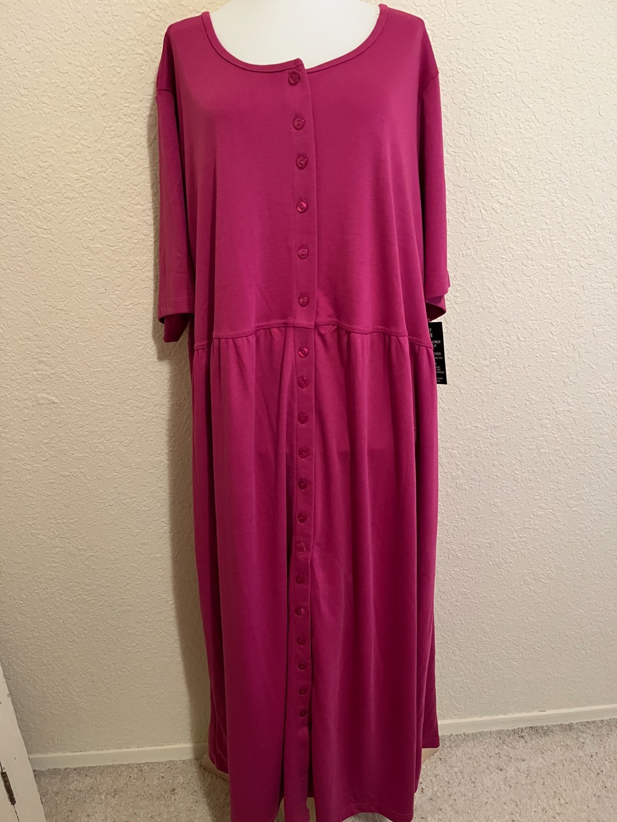Woman Within 26/28 Berry Cotton Poly Blend Knit SS Pullover Dress Bust 60″ NEW