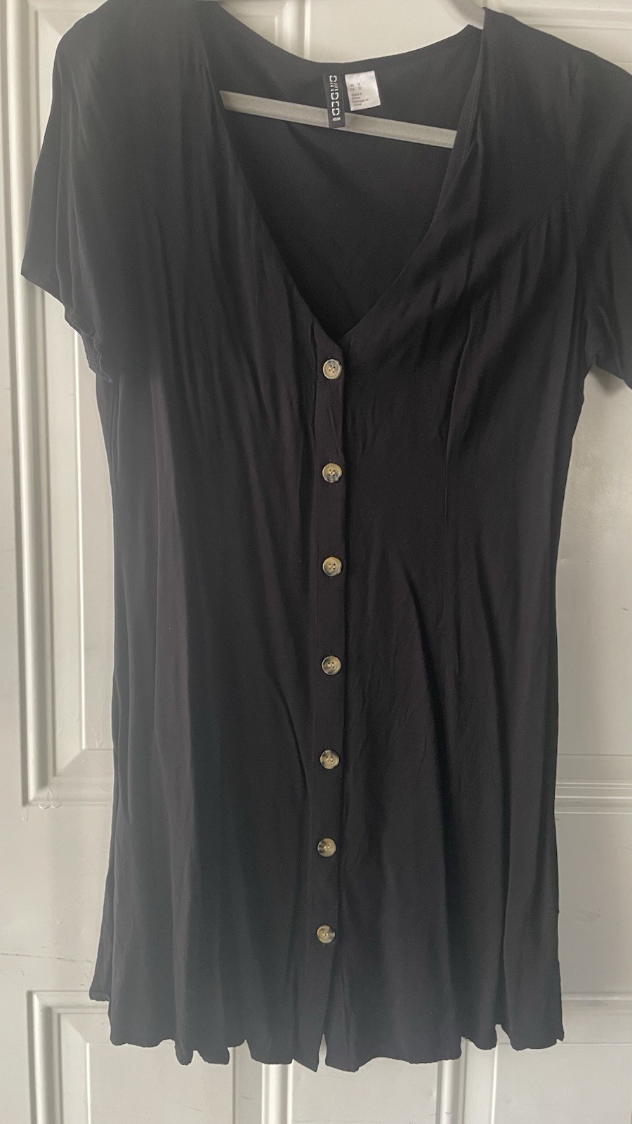 H&M Black V-Neck Button Front Short Sleeve Viscose dress Women’s 12