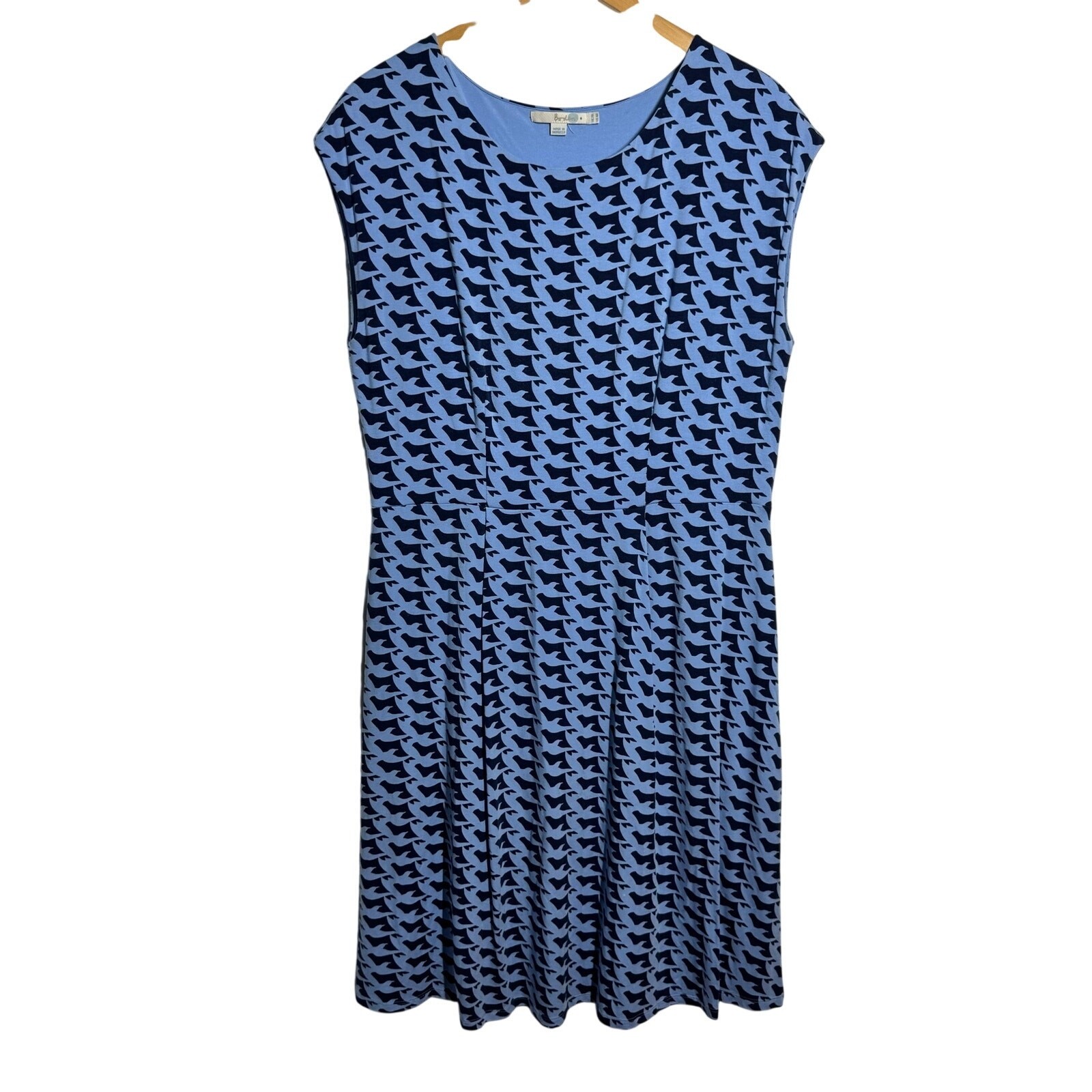 Boden Ledbury Jersey Knit Day Dress Women 16L Blue Dove Novelty Print Prep