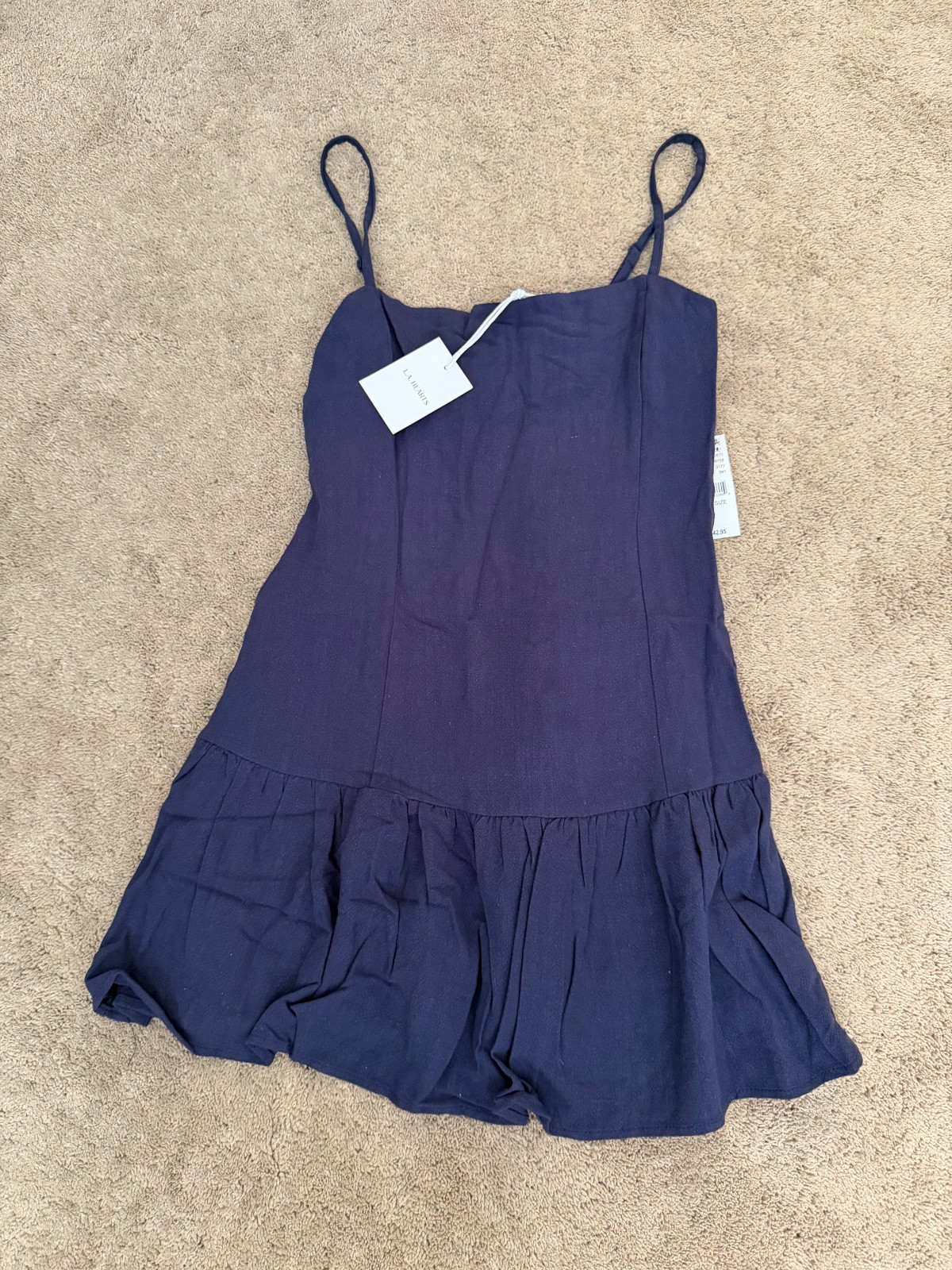 LA HEARTS by Pacsun Linen Drop Waist Mini Dress, Babydoll Dress, Size Small Navy