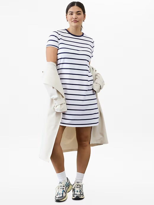 Athleta M Essential Tee Dress Winona Navy Stripe Medium
