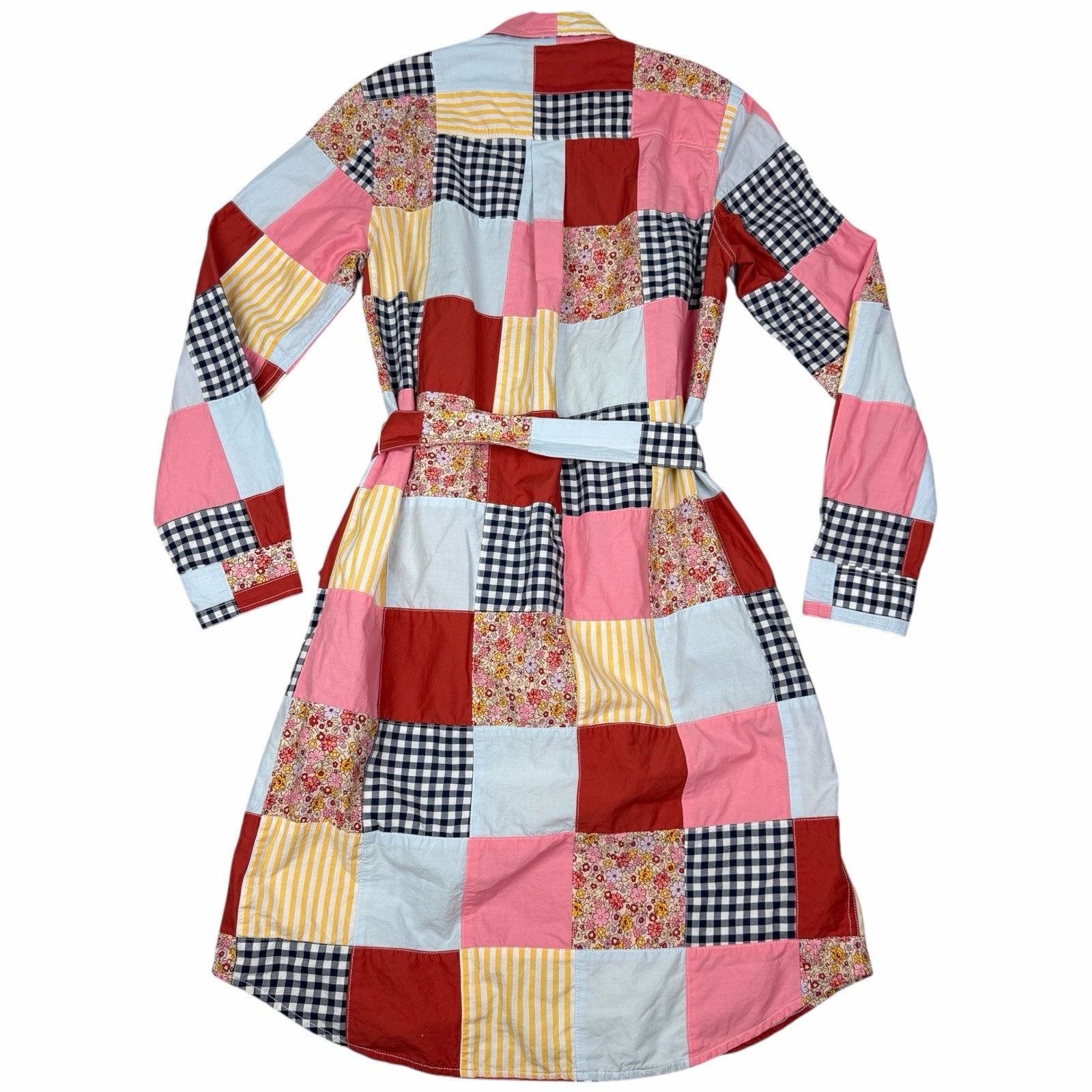 Lands End Patchwork Dress Womens Small Western Cottagecore Button Up Long Sleeve