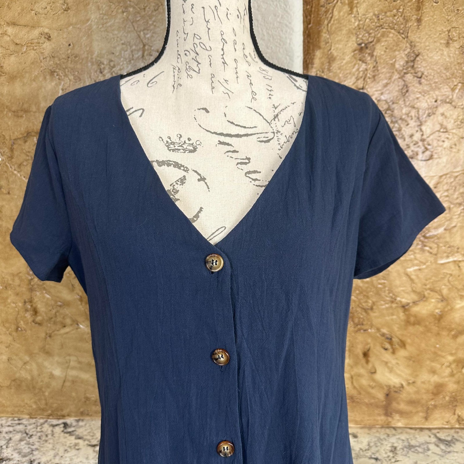 NWT Lulus Everyday Sweetness Mini Dress Large Button Front Pockets Navy Blue