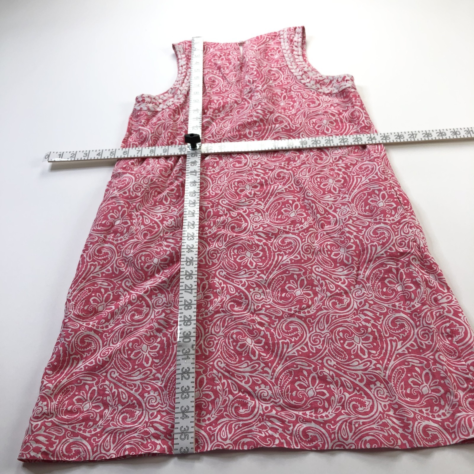 J McLaughlin 100% Linen Medium Above Knee Dress Abstract All Over Print Pink Red