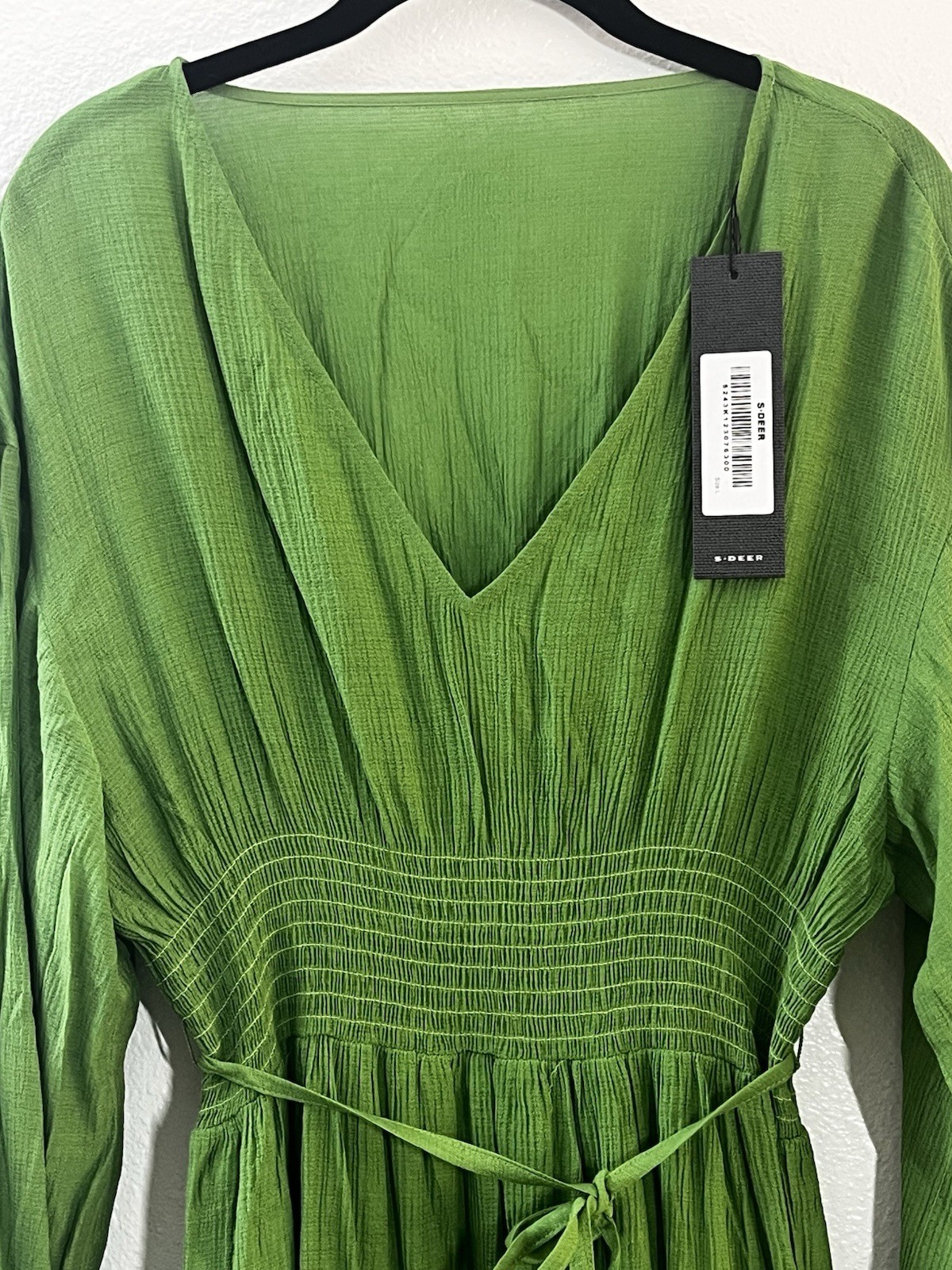 NWT PEASANT Boho Smocked Dress Ruffle Tiered Hem, LANTERN SLEEVE Green XXL