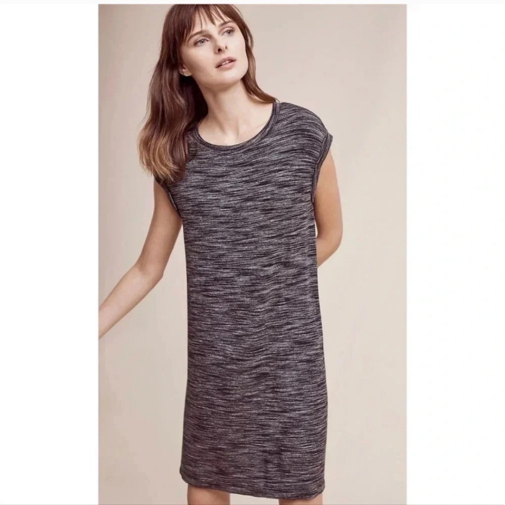 Anthropologie Cloth and Stone Melange Black Marled Soft Relaxed T-shirt Dress L