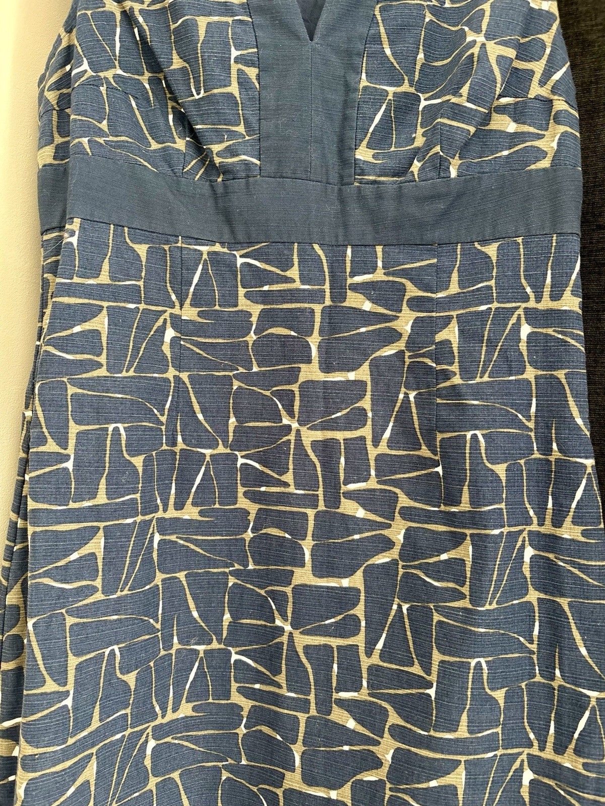 BODEN Notch Neck Shift Dress Uk Size 12R Sailor Terrazzo Blue Patterned