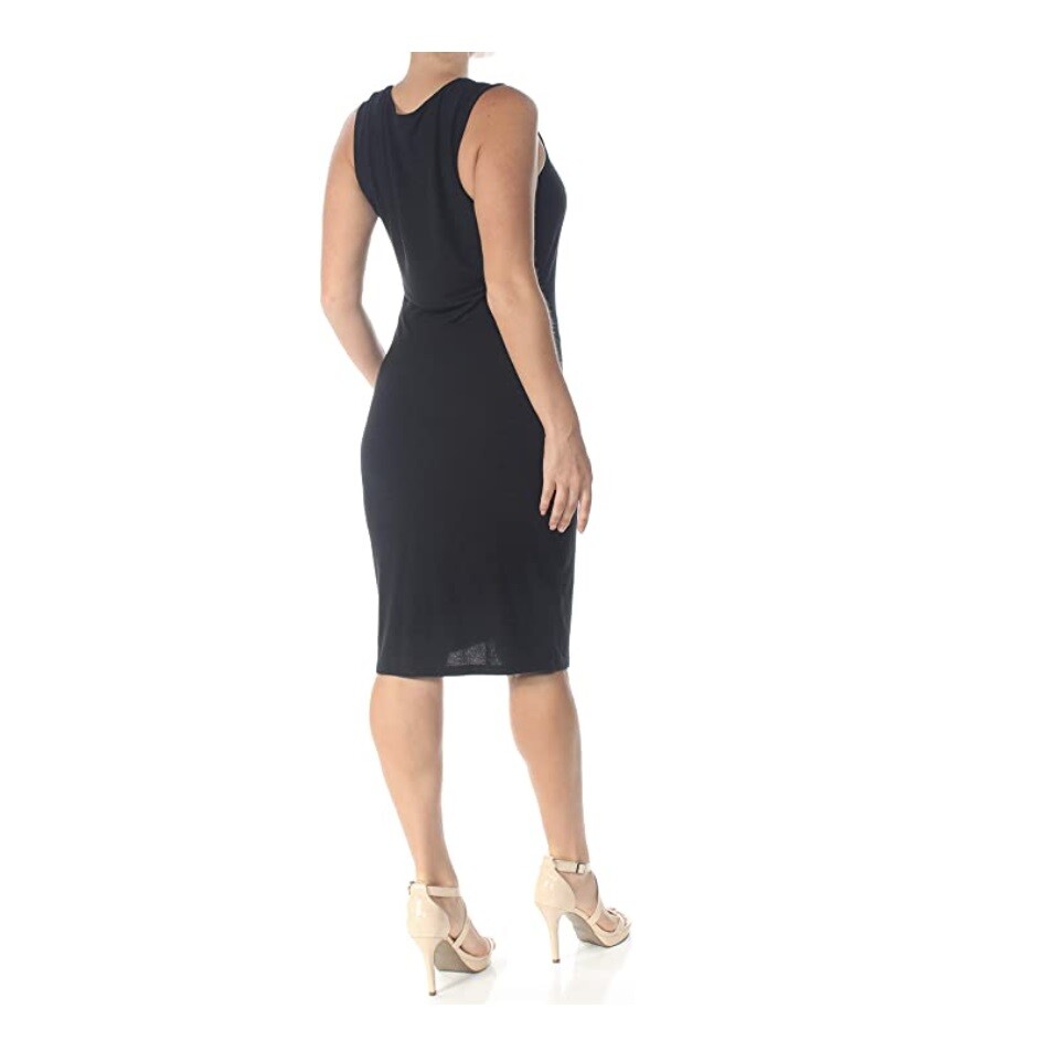 Bar III Womens Large Solid Black Sleeveless Ruched Front Knit Dress NEW $59