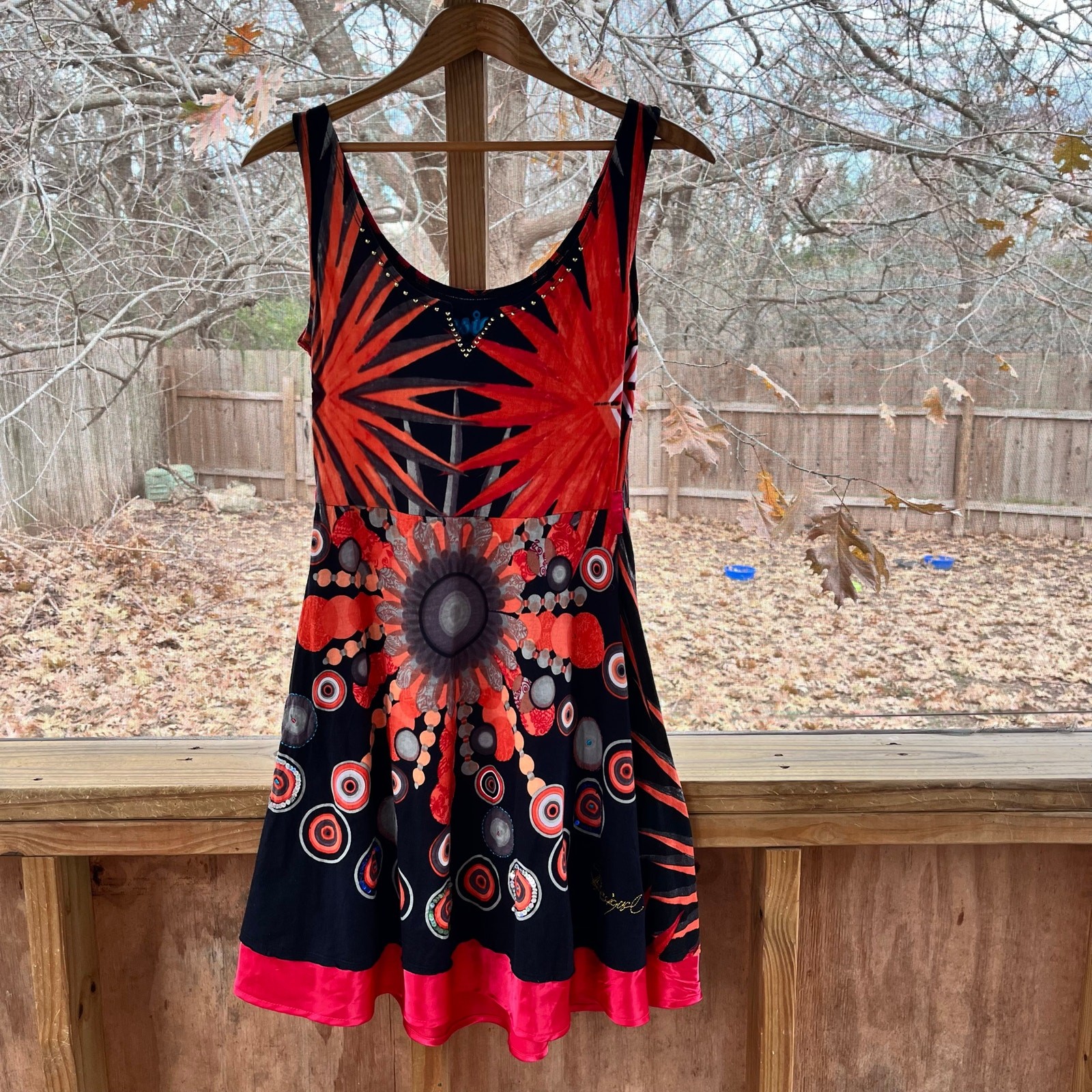 Desigual Women’s Black And Orange Knee Length Tank Dress Size S/M