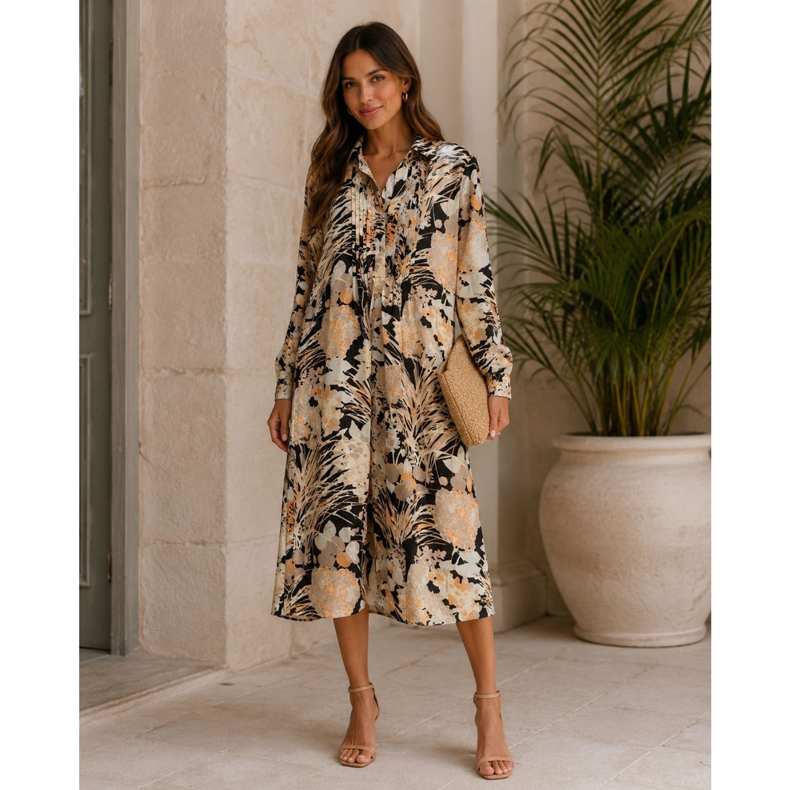 Dries Van Noten 100% Silk Printed Shirt Dress Size 38 Medium Made in Portugal