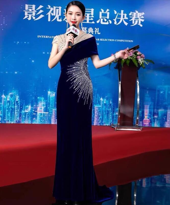 Gorgeous Shine Sequins Bodycon Fishtail Gown Cocktail Velvet Evening Dresses