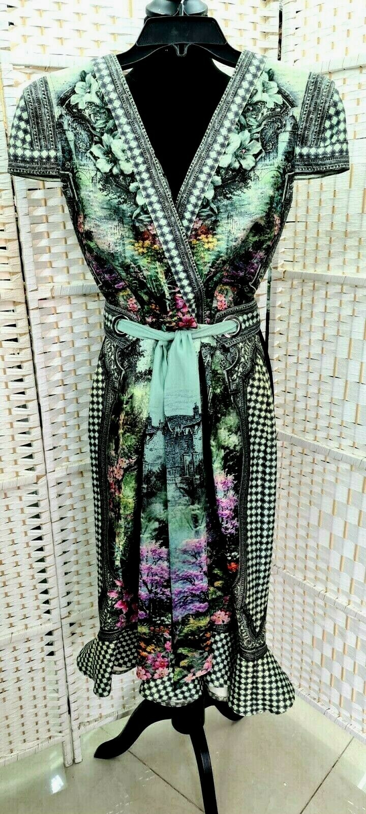 Michal Negrin Romantic Colors And Floral Sparkling Dress NWT Size -38 –
