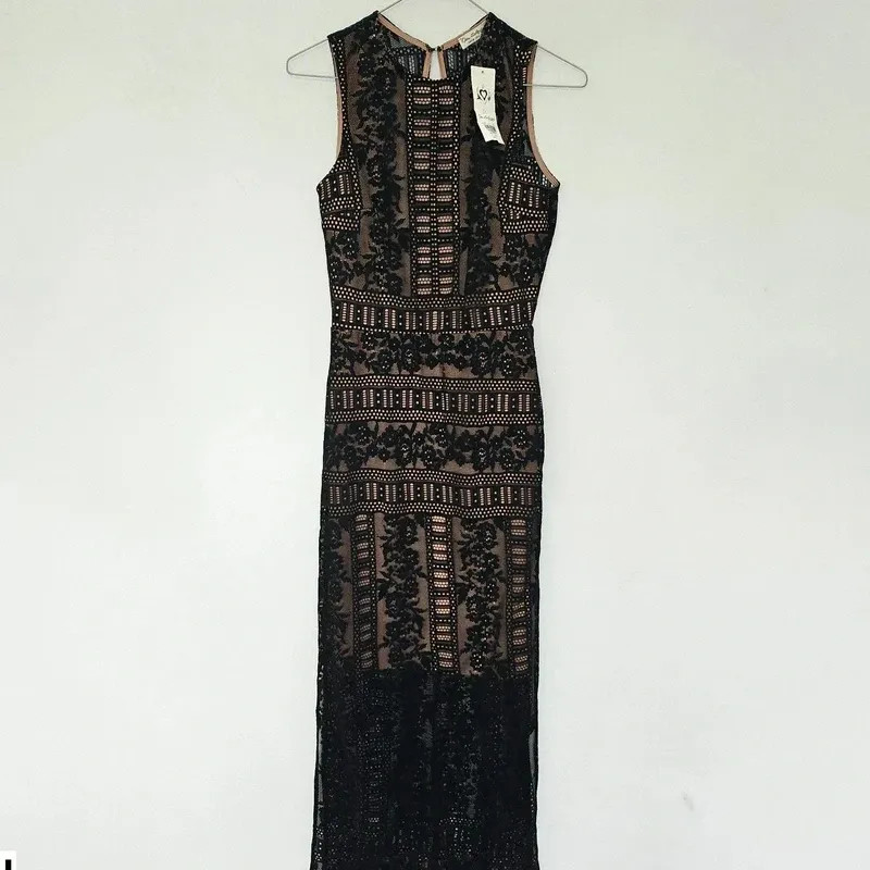 Miss selfridge £55 prom formal dress long maxi black flesh lace open back new 6