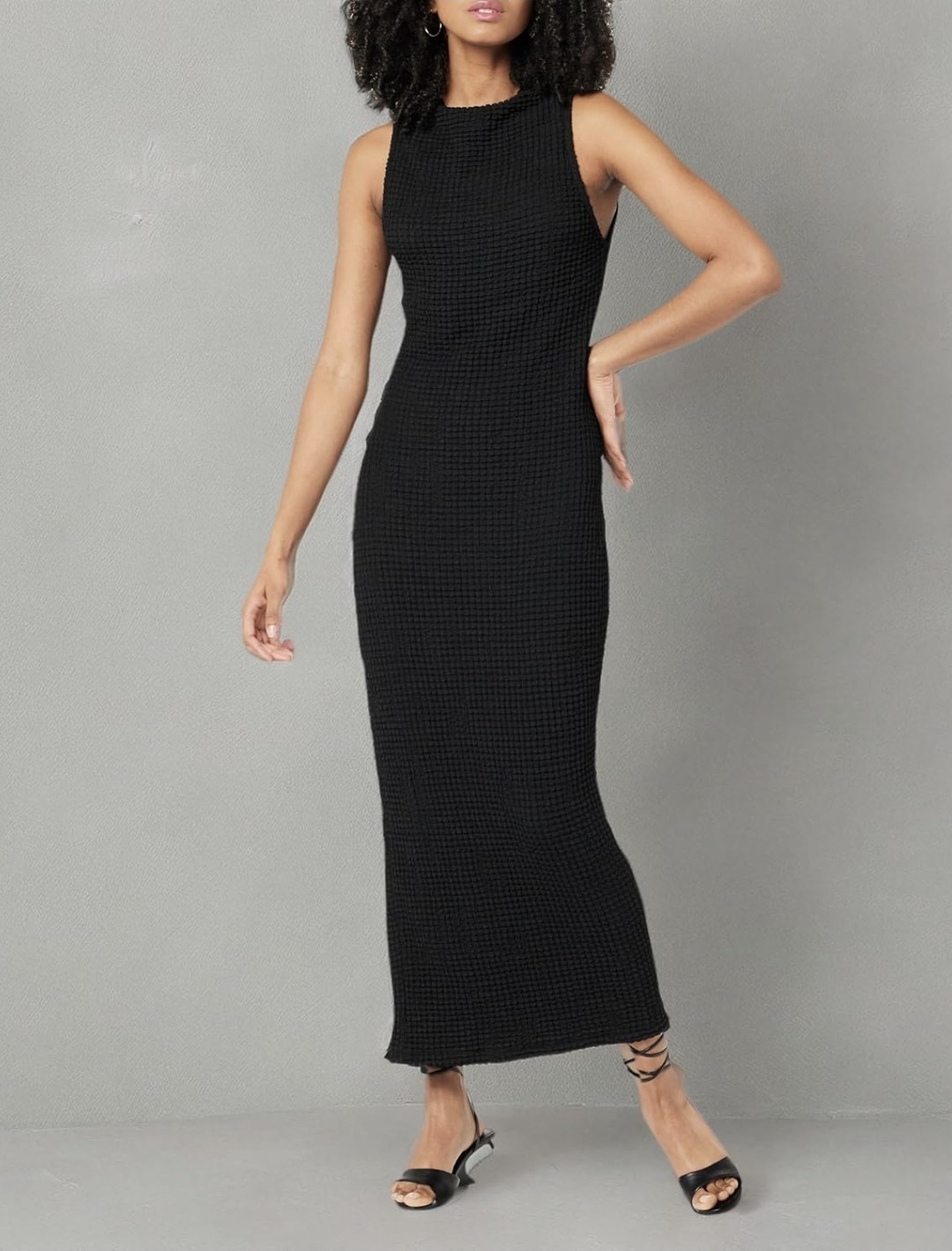 The Drop “Lena” Black High Neck Textured Midi Dress Womens L (Free Shipping)