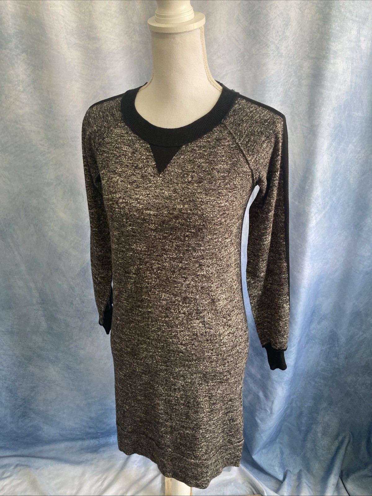 Max Studio Tweed Knit Sweater Dress Size S Gray Black Raglan Sleeve 5907659