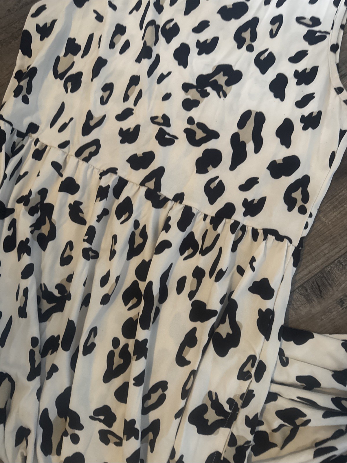 Tickled Teal Maxi Leopard Print Dress Sleeveless XL Tan Blk Trendy Soft Knit