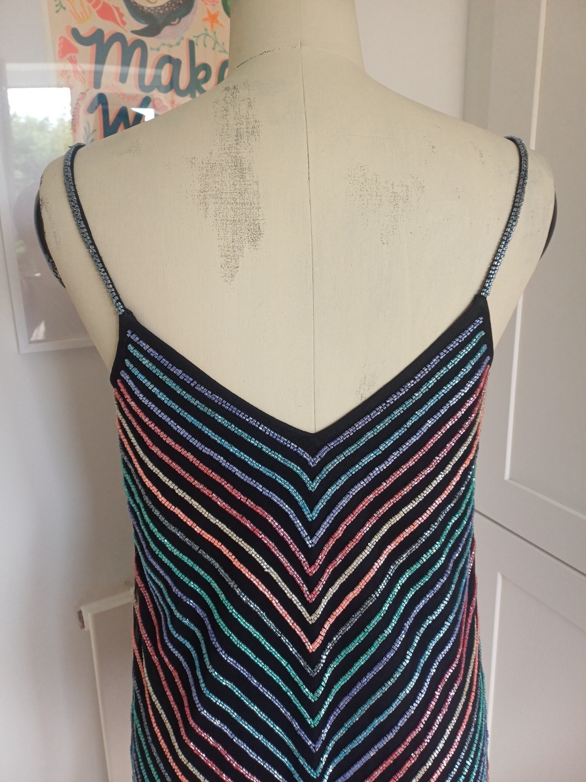 Monsoon Limited Edition Rainbow Beaded Dress UK 12 Y2K Festival Party Boho