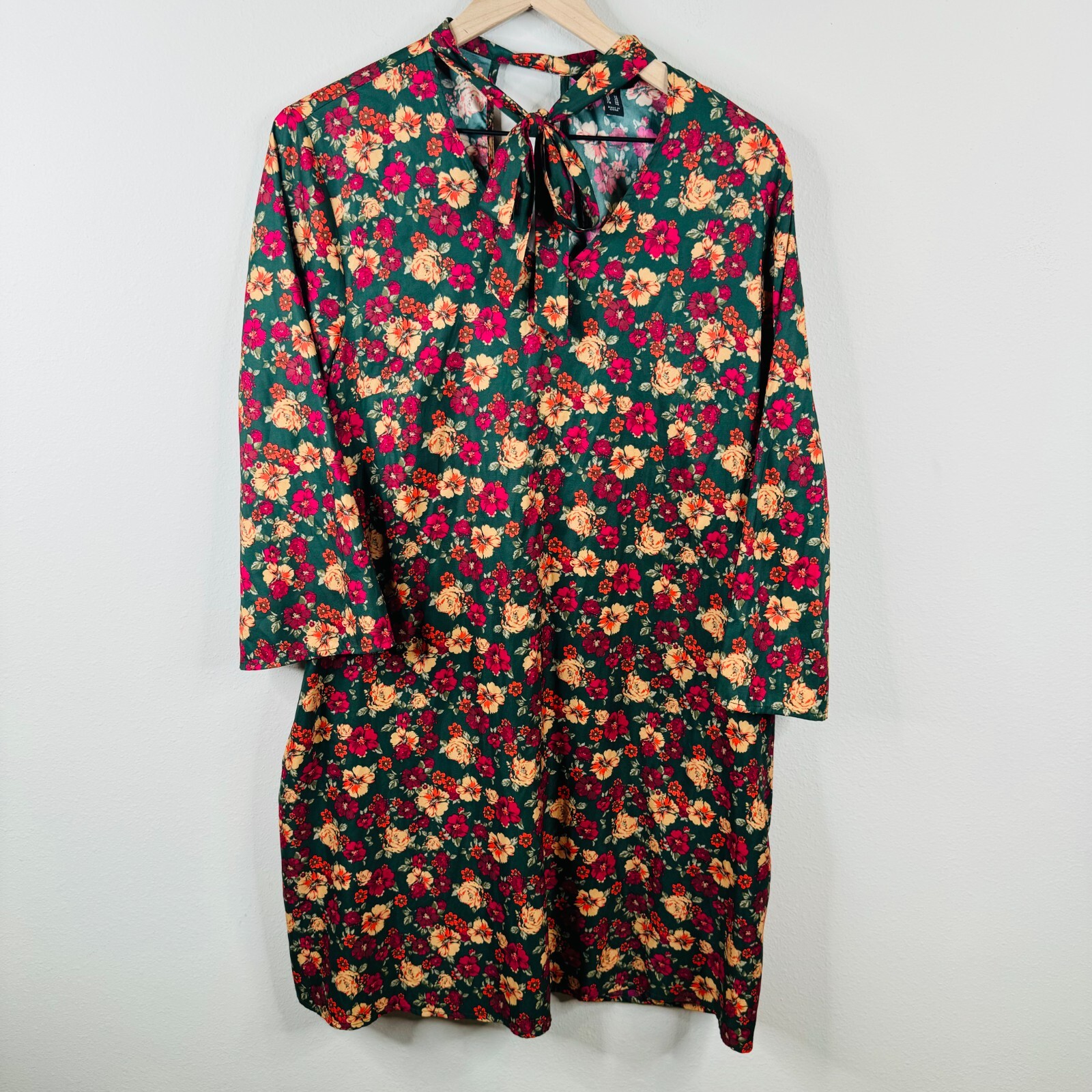 Du Jour Womens Floral Dress Size 14 Shift Dress 3/4 Sleeve Lightweight Summer