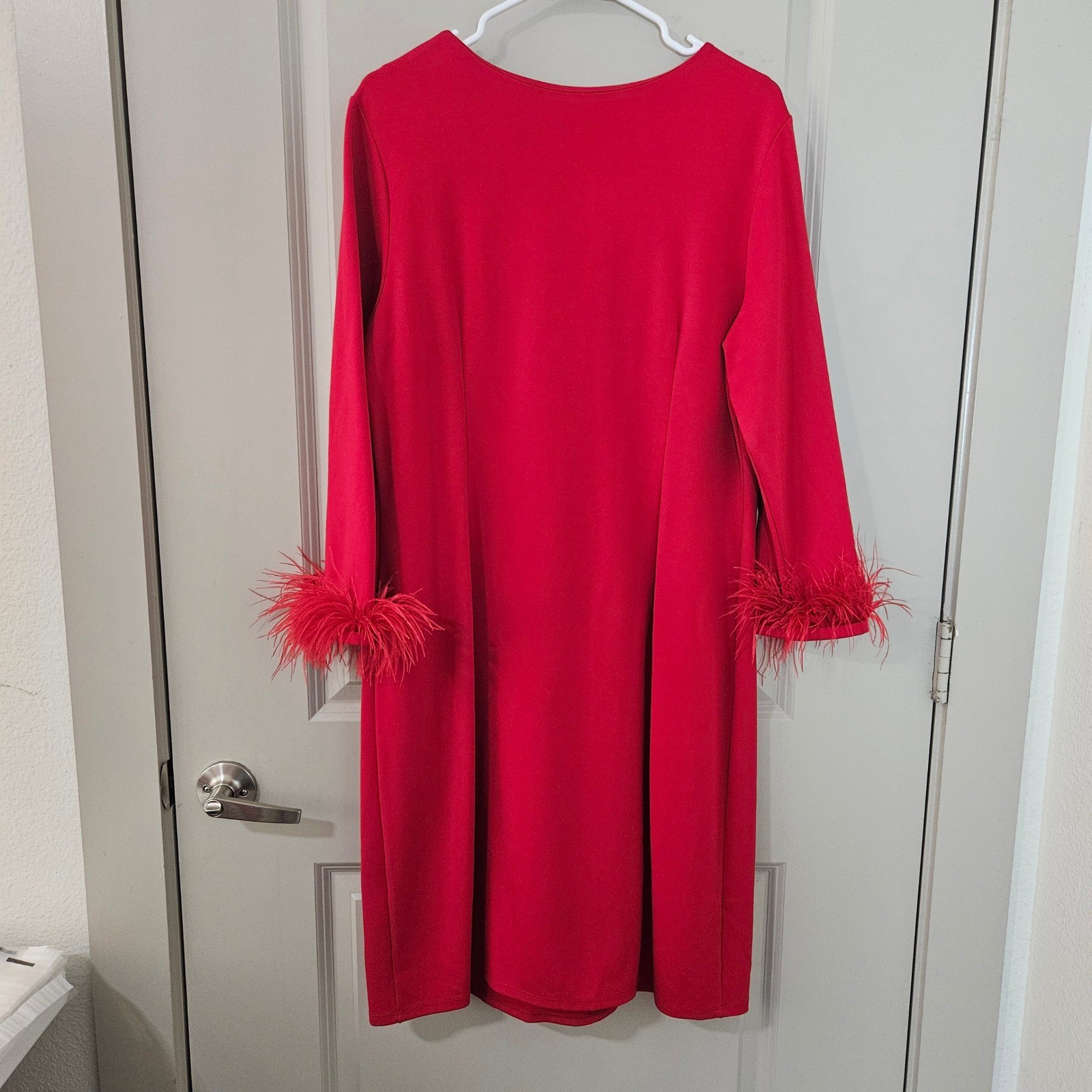 Jude Connally Franca Red Feather Cuff Dress Womens XL Long Sleeve Holiday NEW
