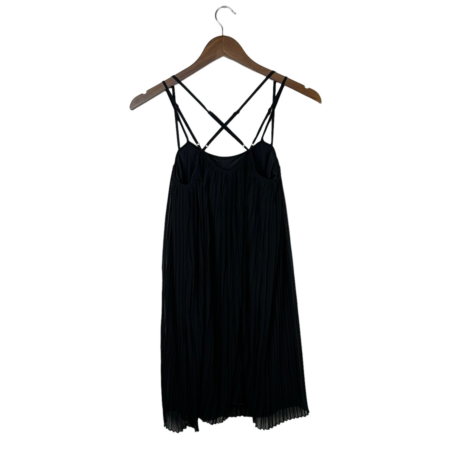 BCBGeneration NWT XS Black Accordion Pleated Adjustable Strap Mini Swing Dress