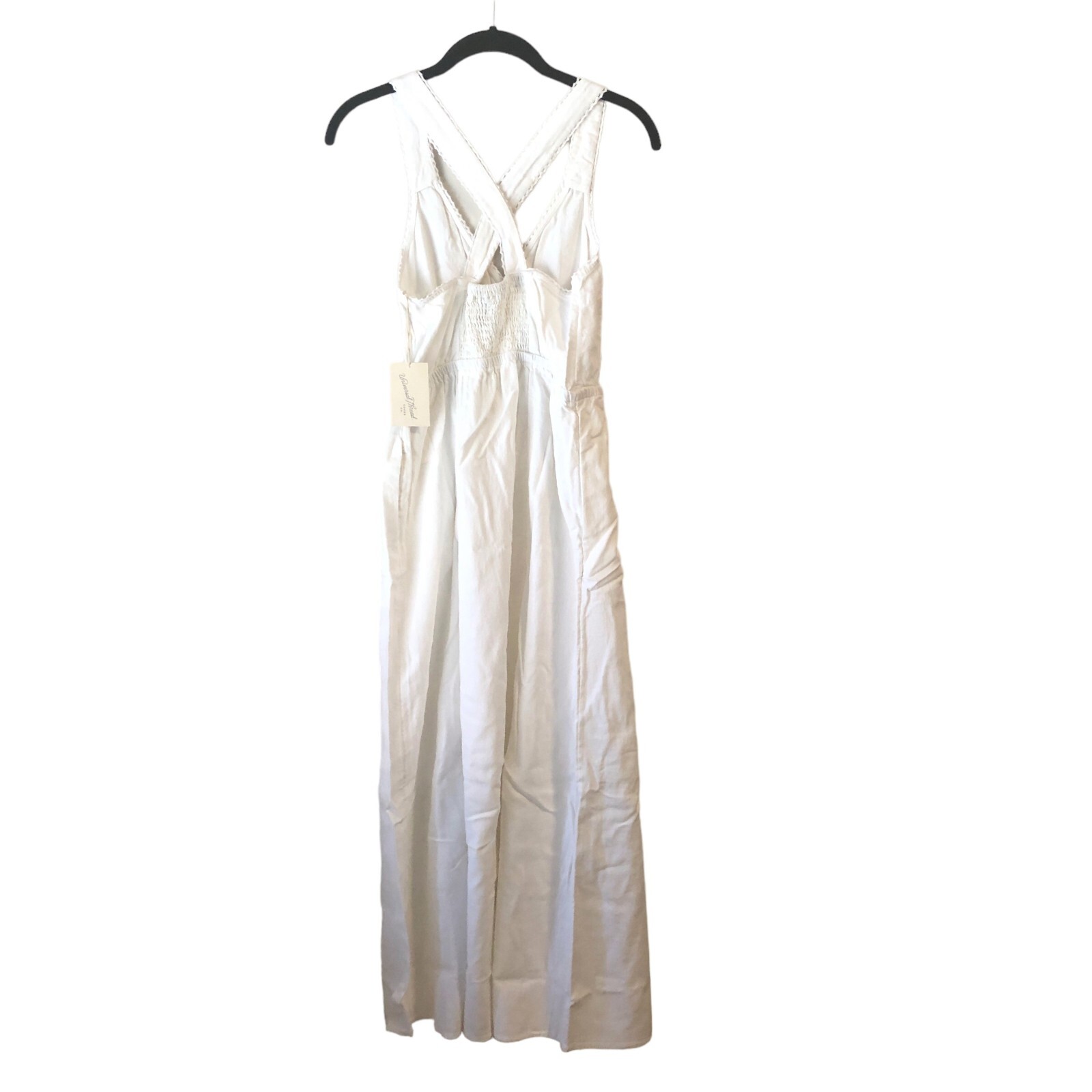 NEW Universal Thread Linen Rayon Cross Back Maxi Dress Summer Smocked White Sz S